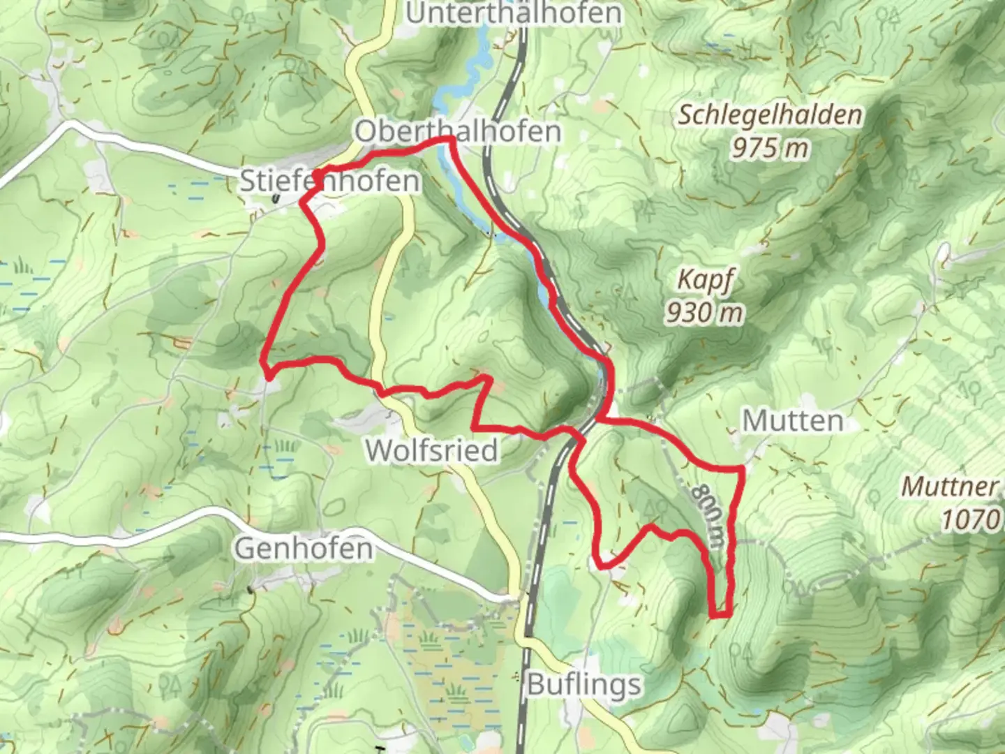 An image depicting the trail Obere Argen via Muenchner Jakobsweg and its surrounding area.