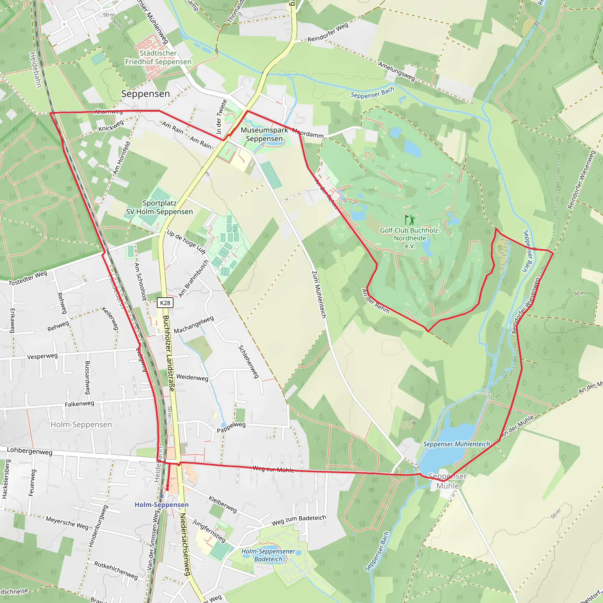Seppenser Muehlenteich via Ho-Se Grauer Rundwanderweg and Buchholz mobile static map