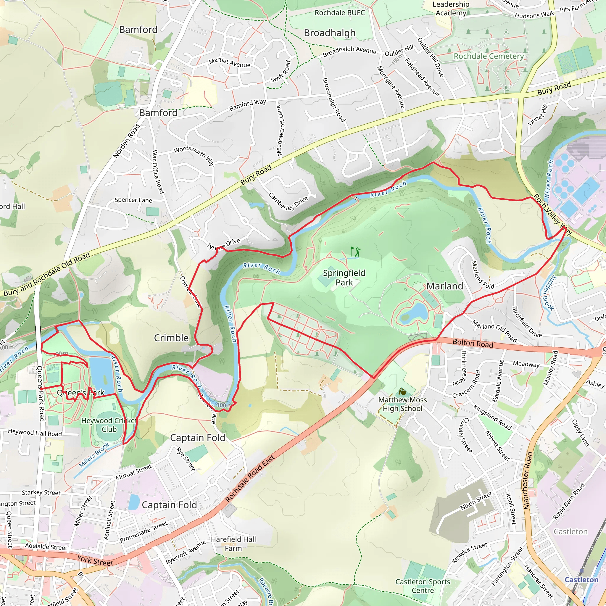 Queen's Park, River Roch and Spring Park Loop mobile static map