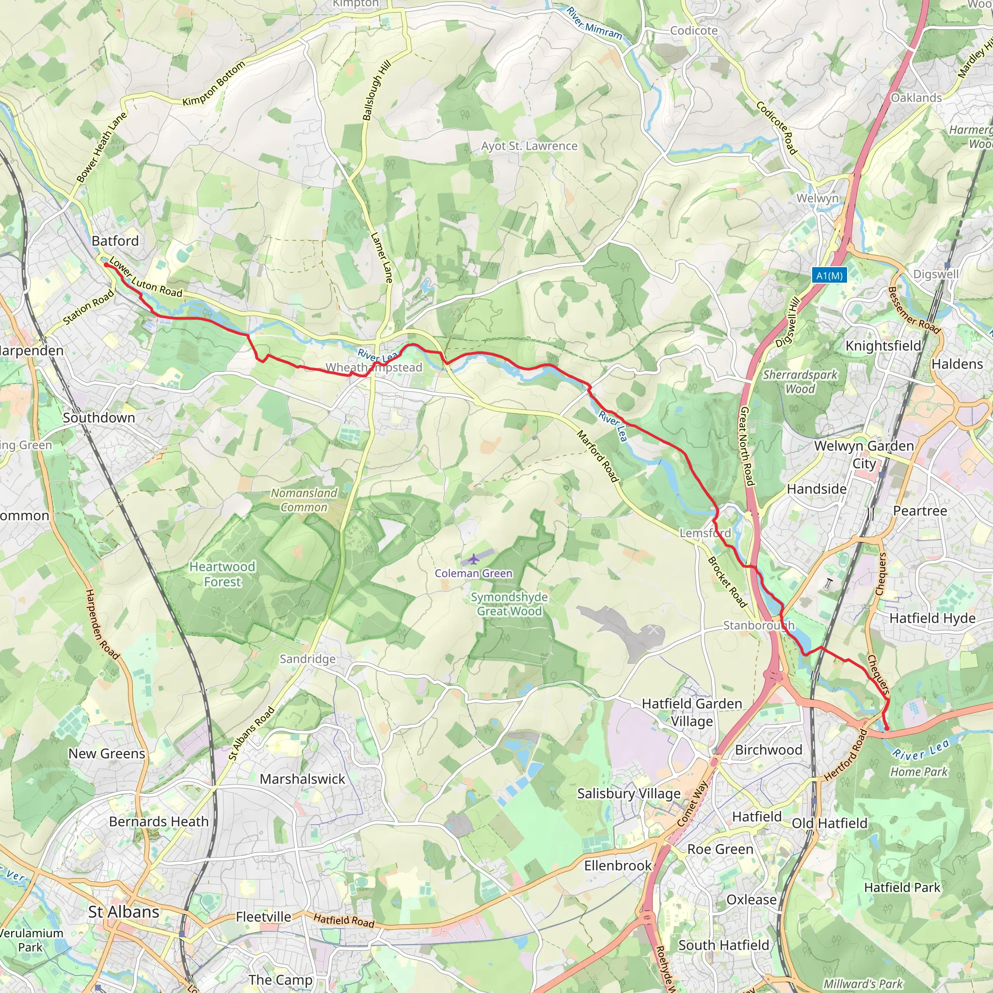 Lea Valley from Batford to Mill Green mobile static map