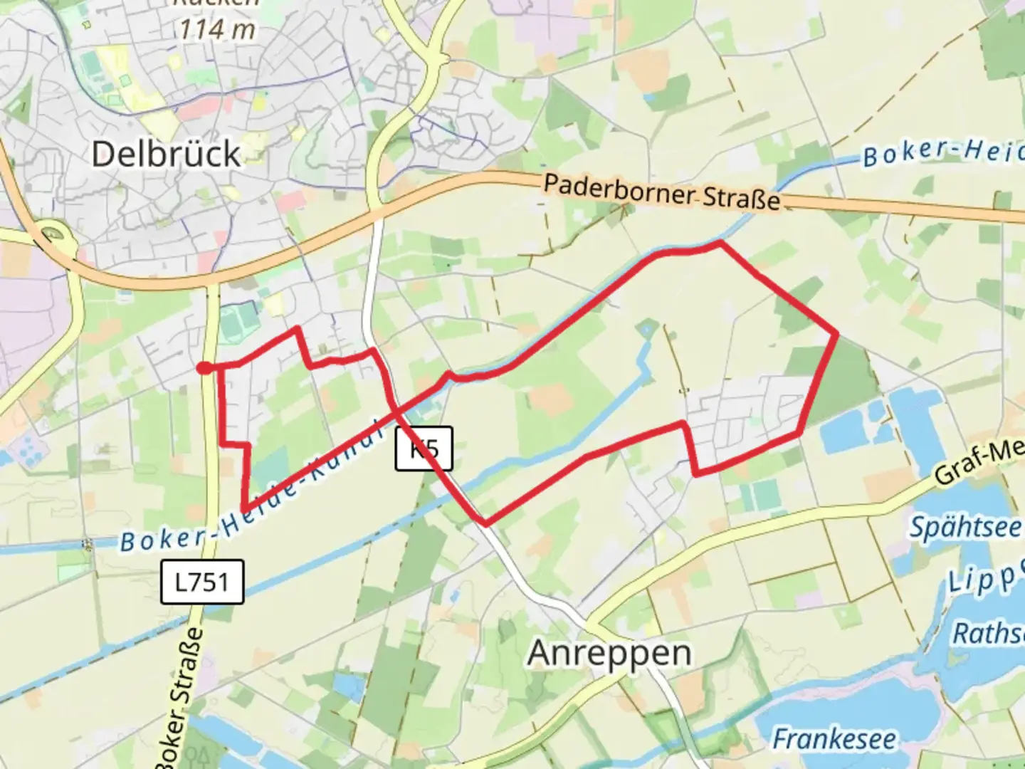 An image depicting the trail Laumeskamp and Lesterberg Loop and its surrounding area.
