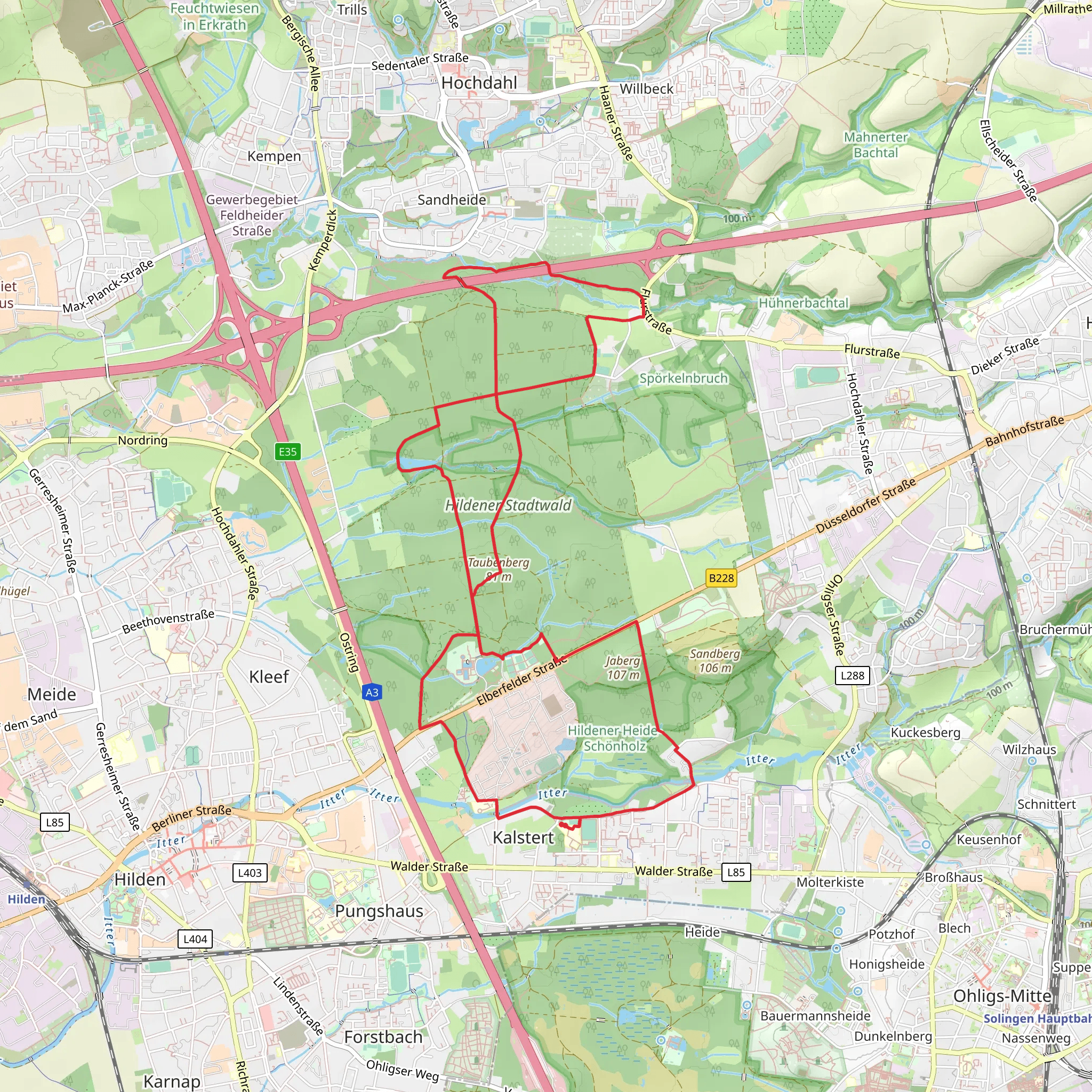 Taubenberg and Stadtwaldteich via Neanderland Steig and Waldschenke Rundweg mobile static map
