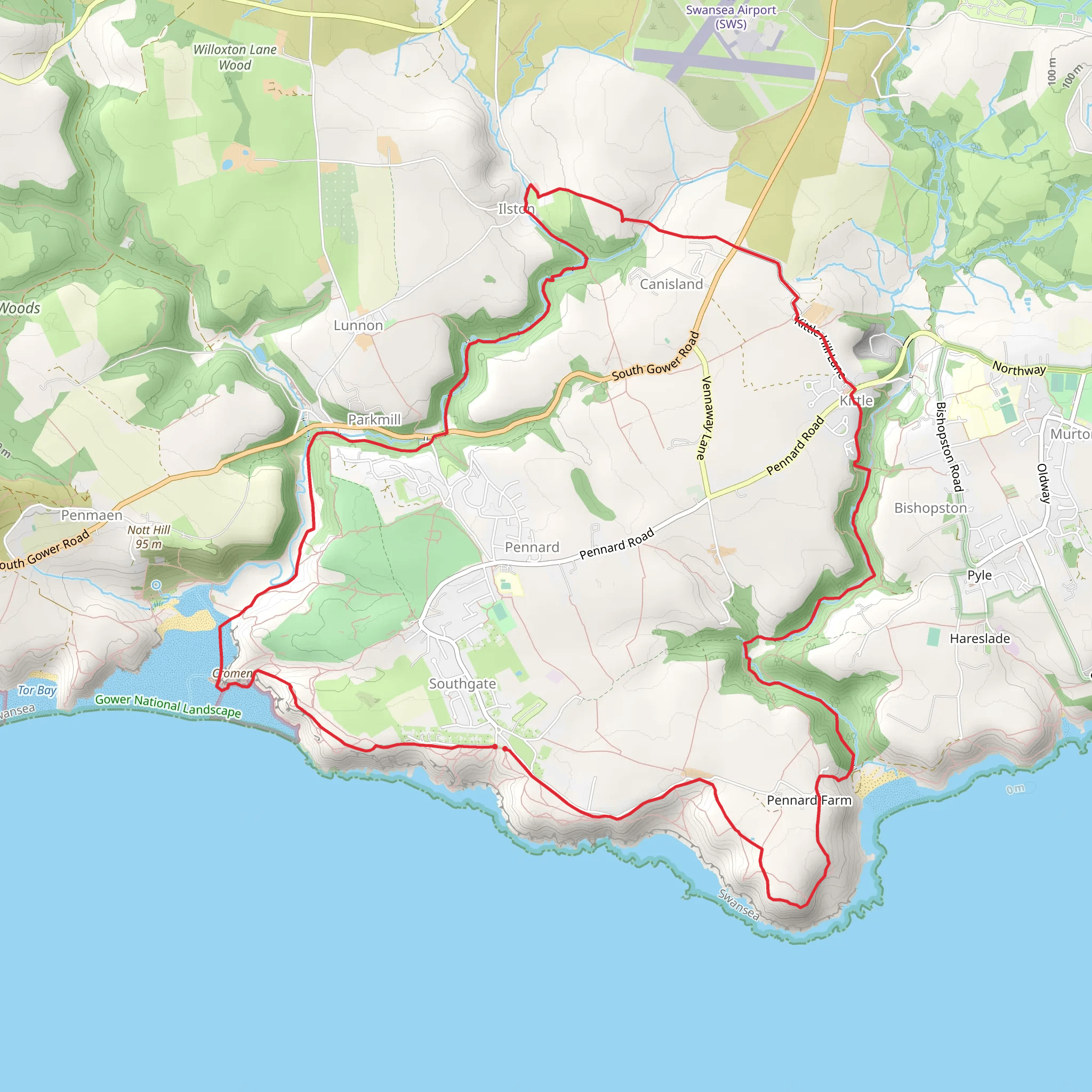 Three Cliff Bay and Ilston Cwm from Southgate mobile static map