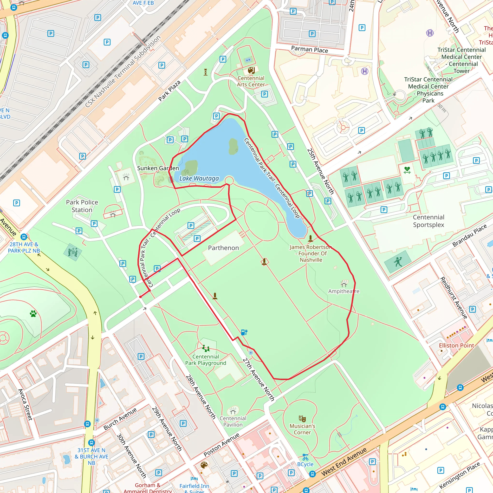 Lake Wautaga and Centennial Park Loop via Centennial Park Trail mobile static map