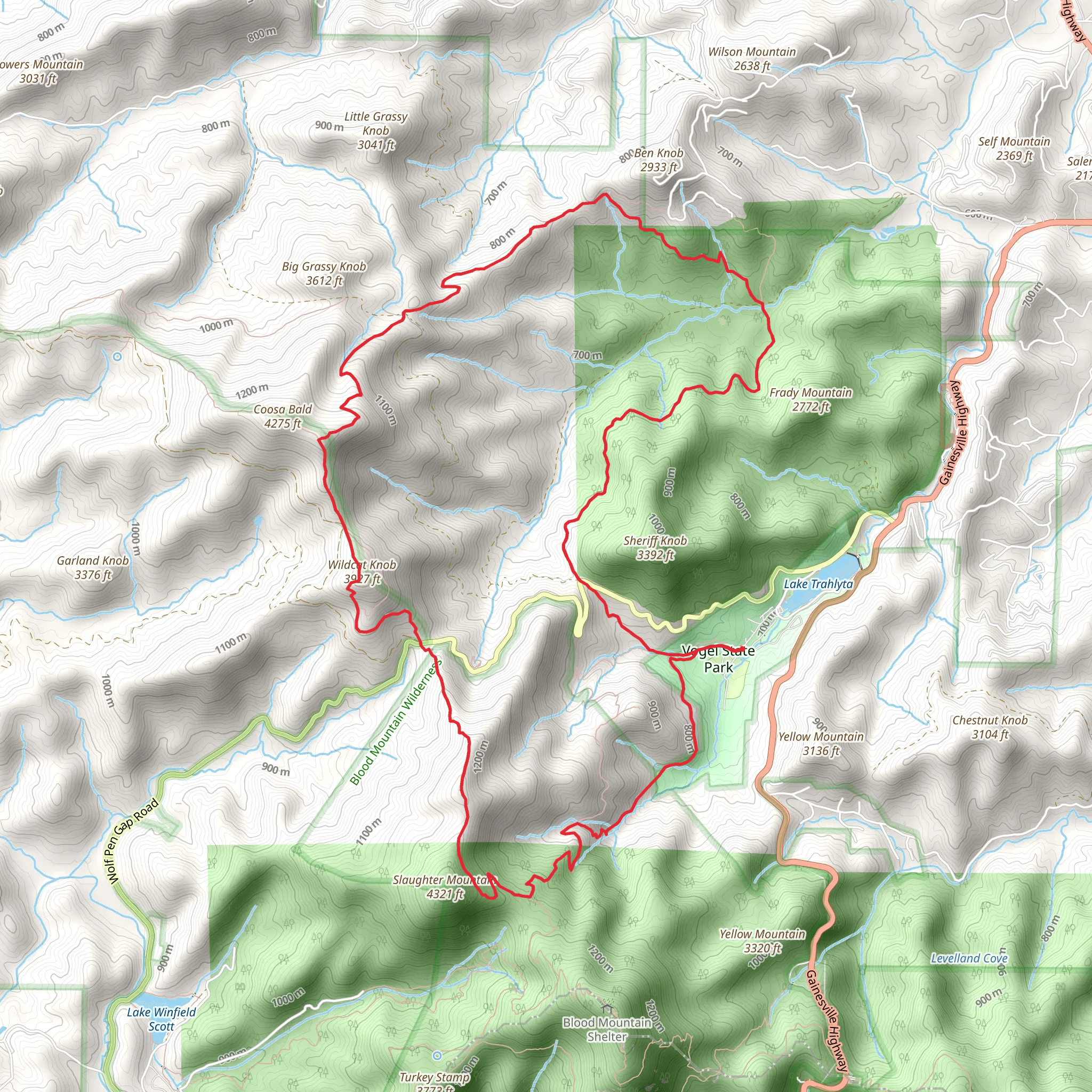Coosa Backcountry and Wildcat Knob Loop mobile static map