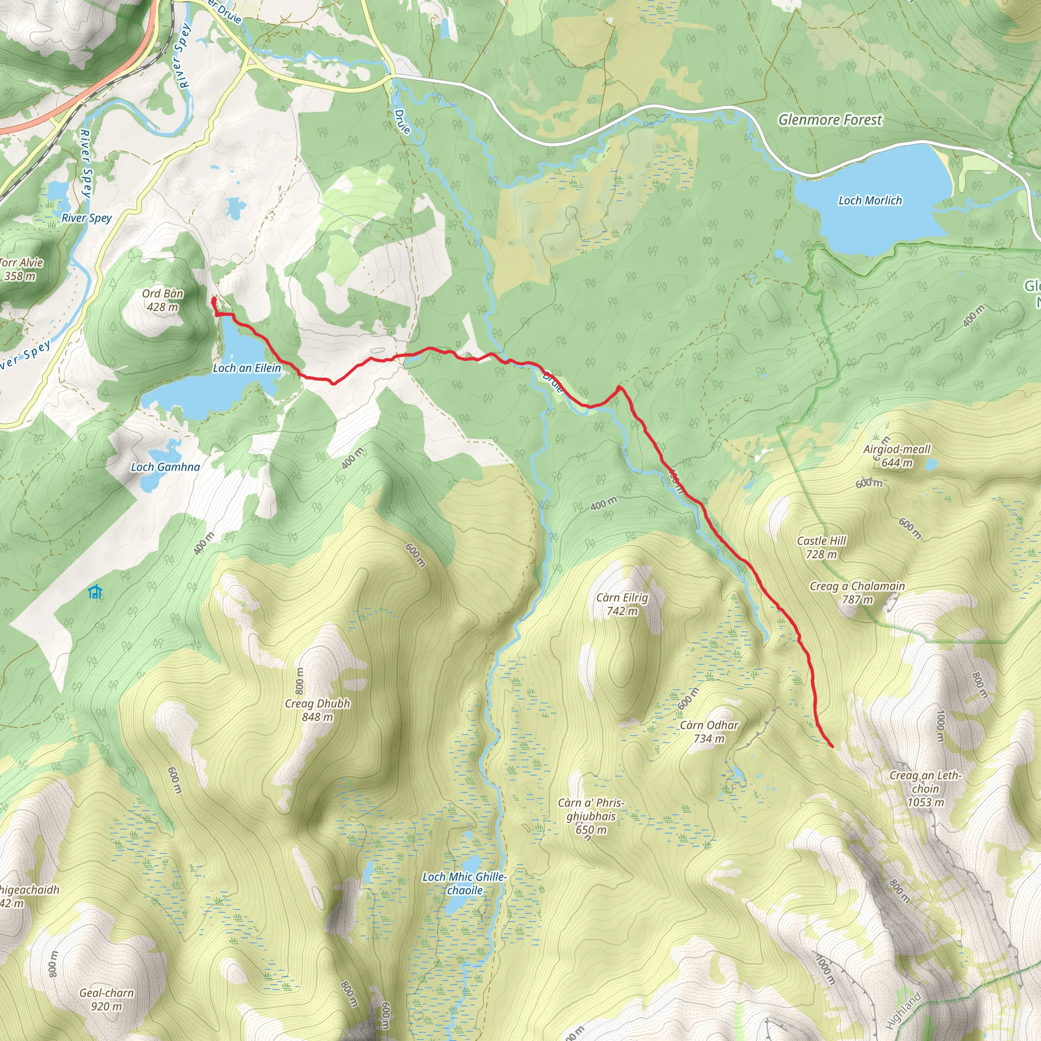 Lairig Ghru from Loch an Eilein mobile static map