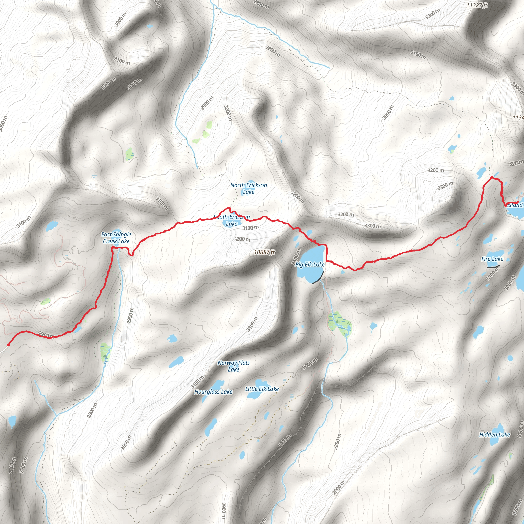 Upper Setting Trail, Big Elk Lake Trail and Island Lake mobile static map
