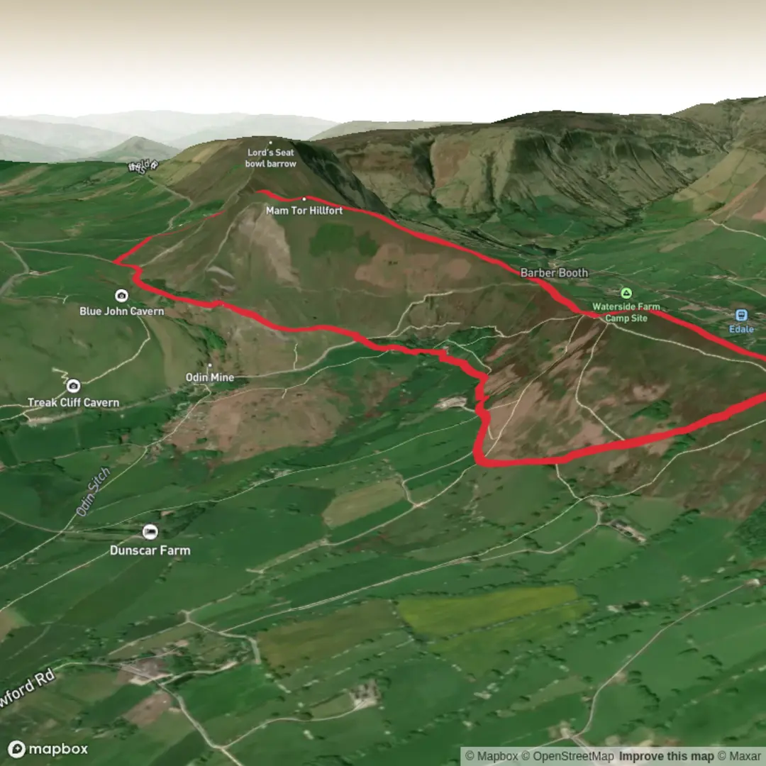 An image depicting the trail Mam Tor Loop and its surrounding area.