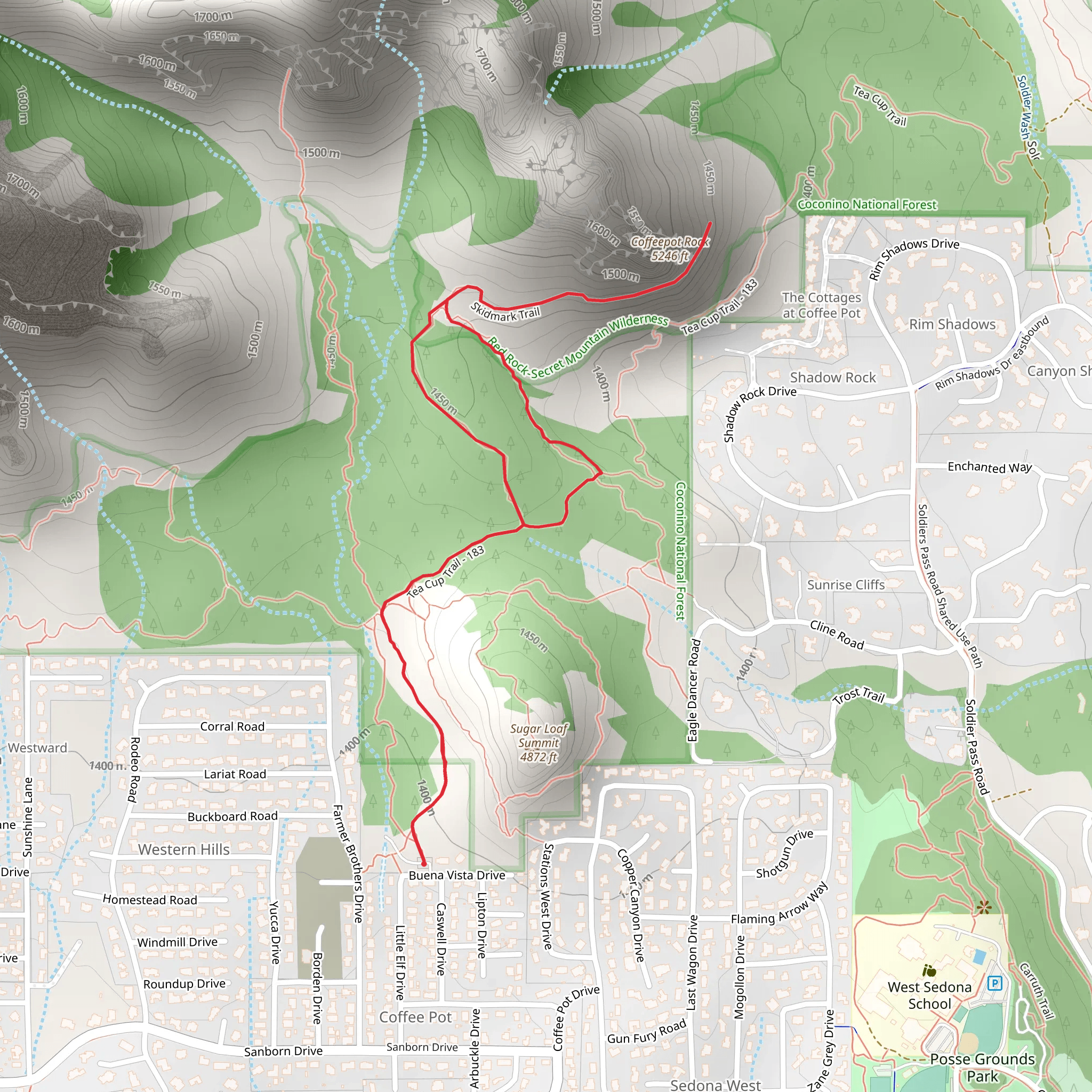 Coffeepot Rock, Skidmark Trail and Tea Cup Trail Loop mobile static map