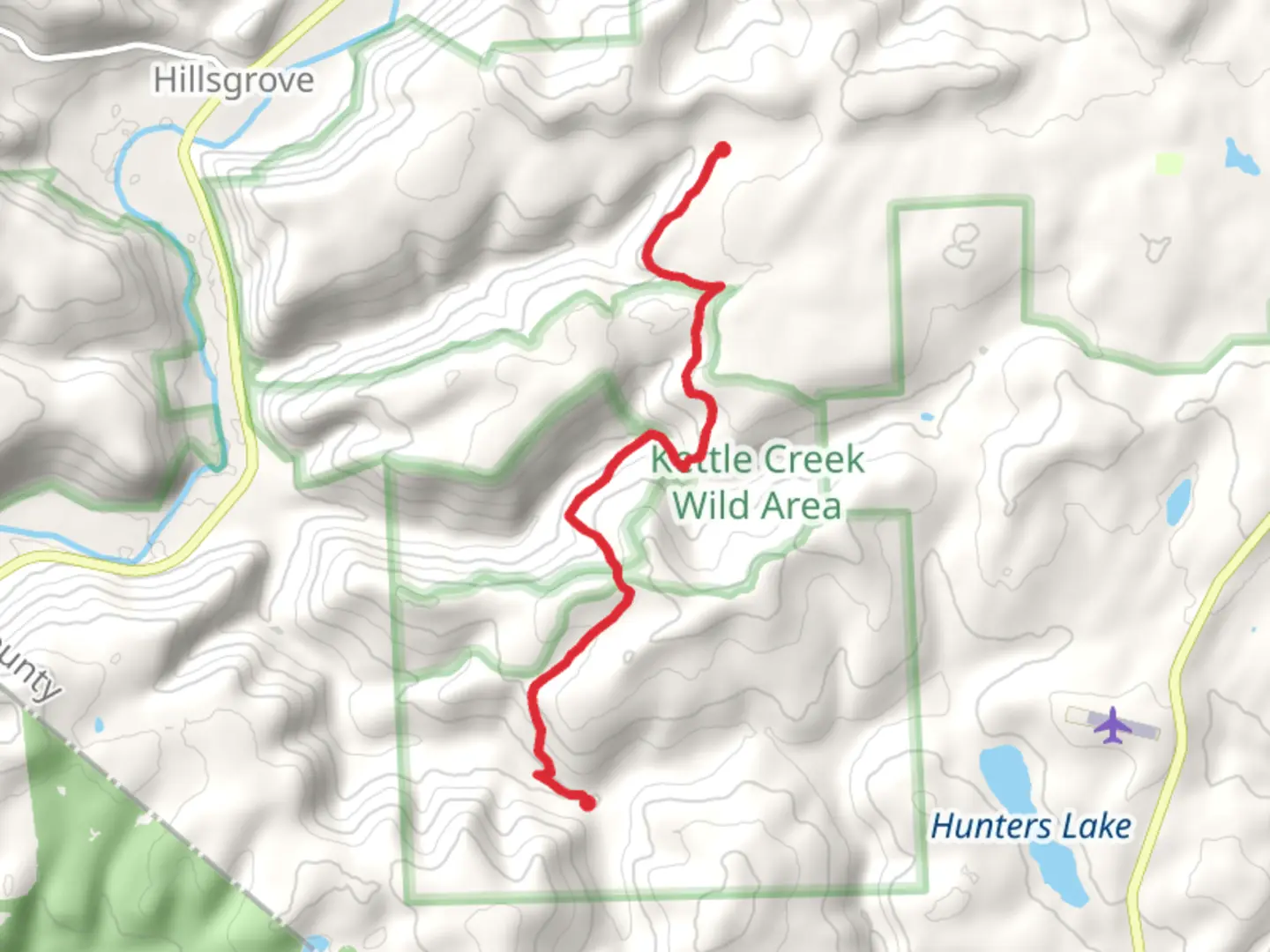 An image depicting the trail Brunnerdale Road to Forest Road Trail via Loyalsock Trail and its surrounding area.