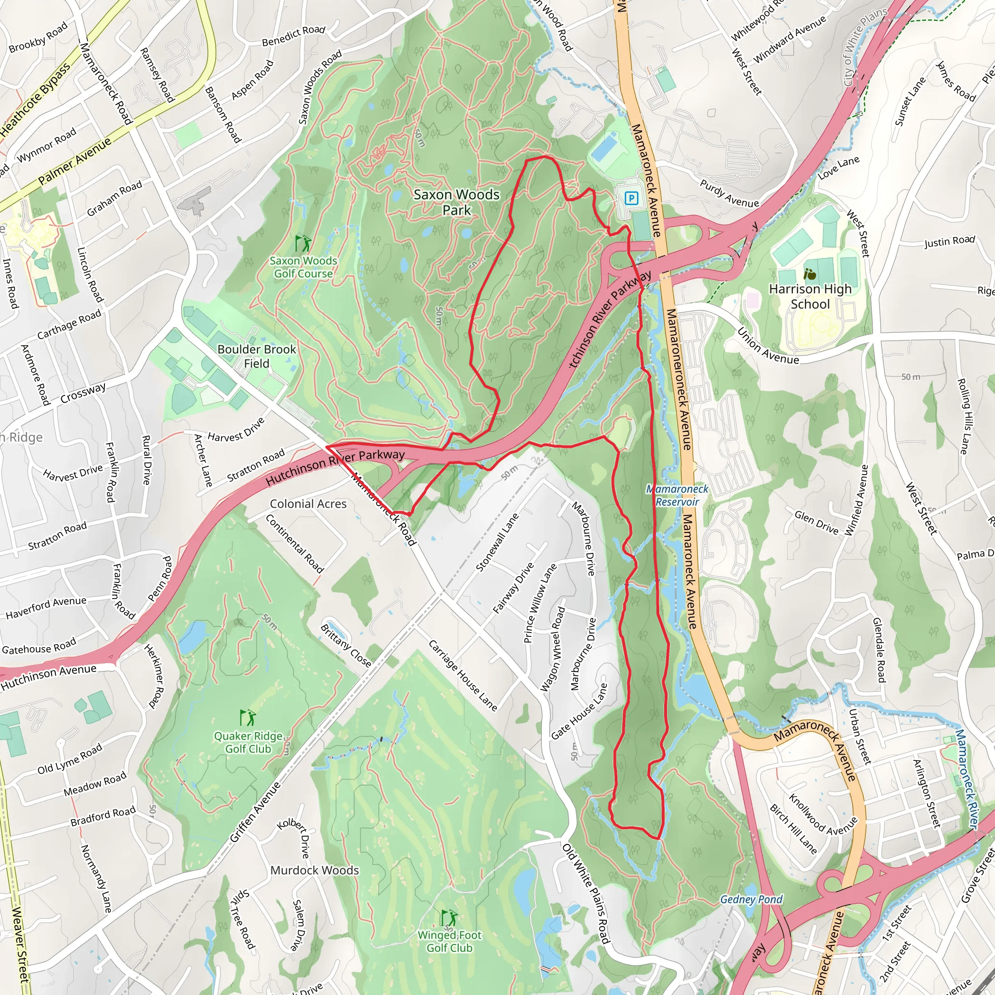 Saxon Woods Park Loop Trail mobile static map