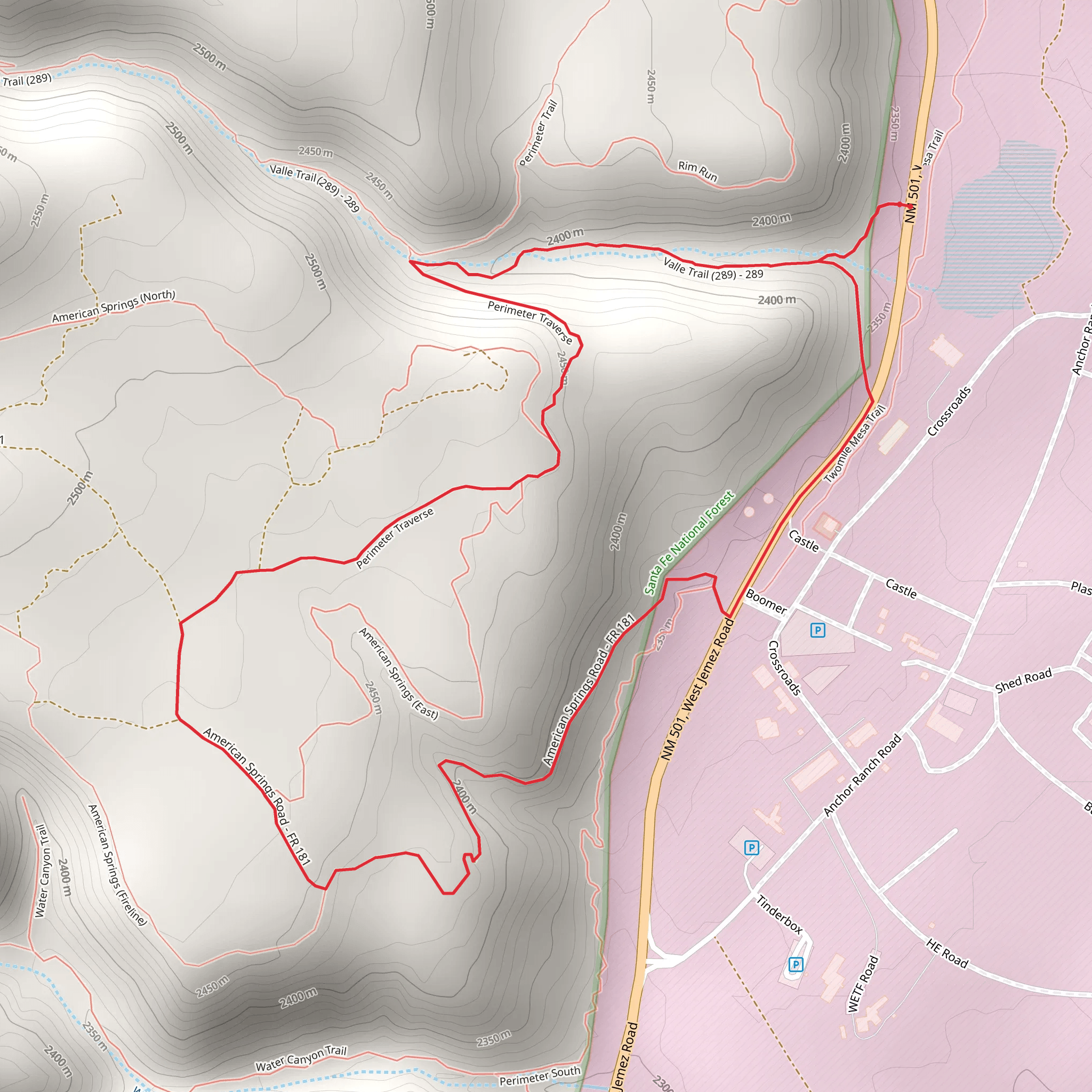 Perimeter Traverse and American Springs Loop mobile static map