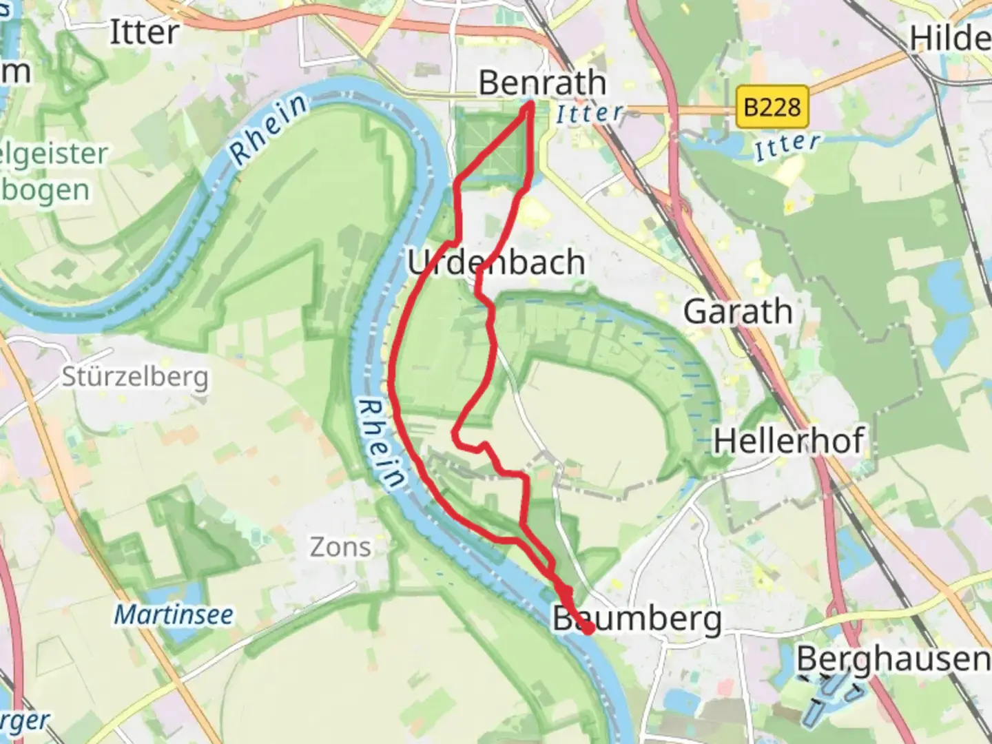 An image depicting the trail Rhine via Hauptallee and its surrounding area.