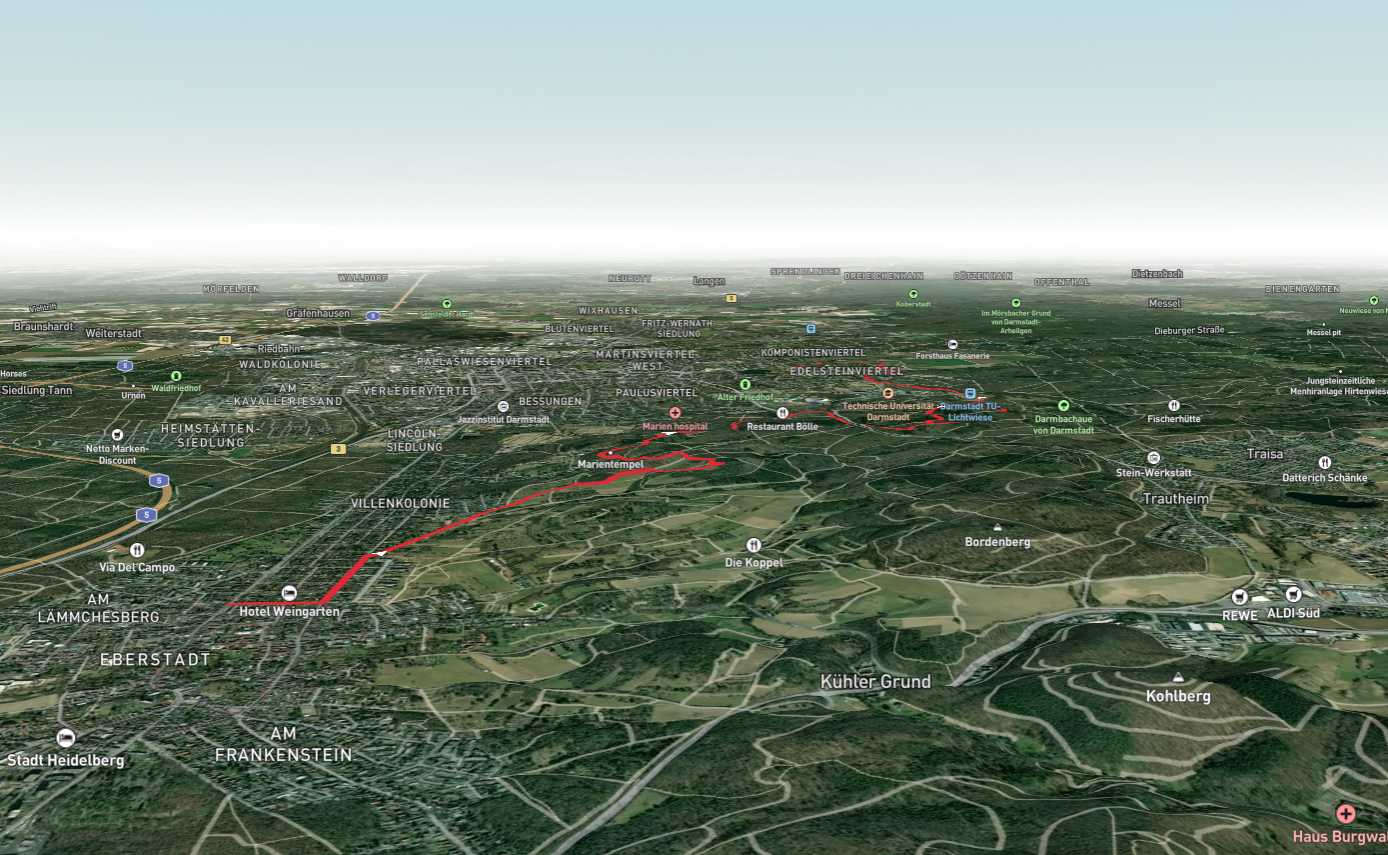 Wartehalle to Darmstadt Ost via Sieben Huegel Steig