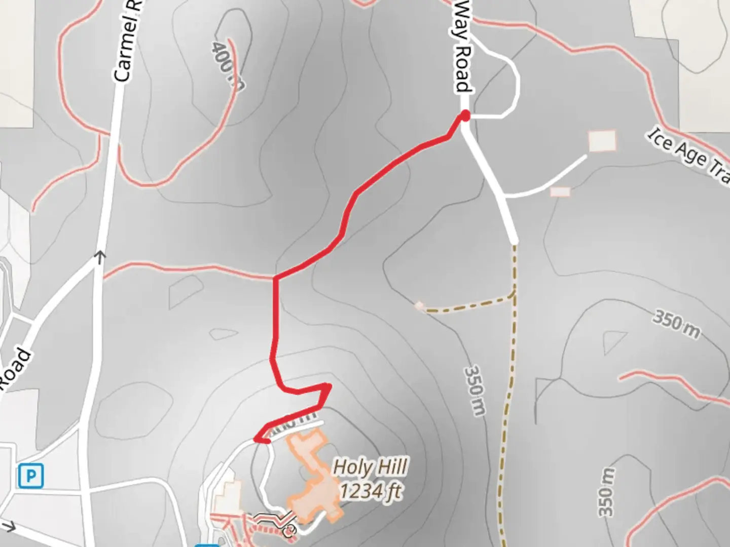An image depicting the trail Holy Hill from Station Way Road and its surrounding area.