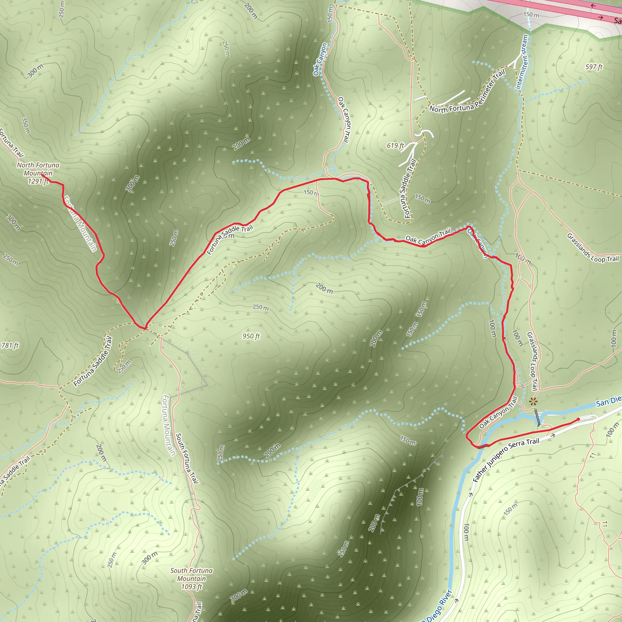 North Fortuna Mountain via Oak Canyon Trail mobile static map