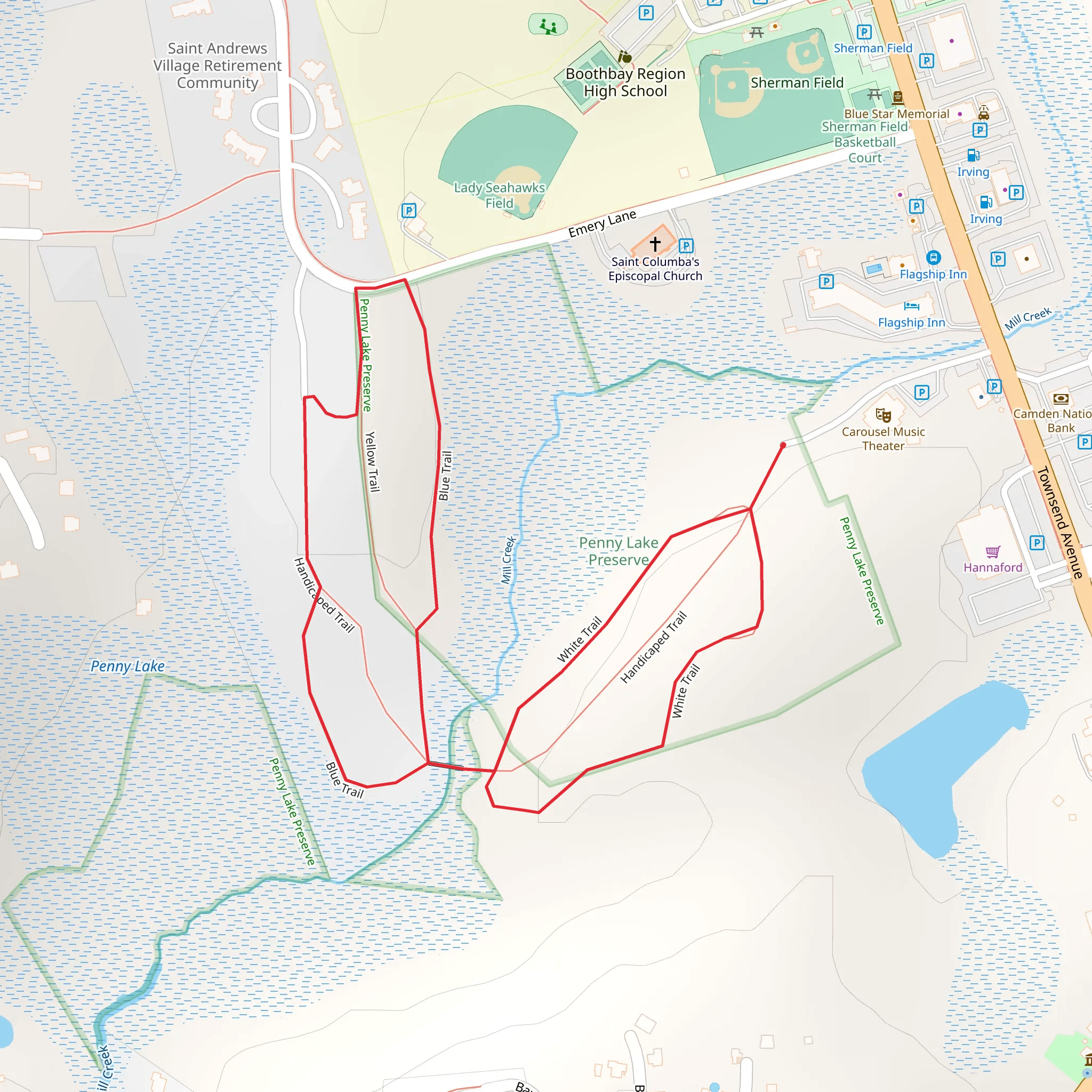White and Blue Trail Loop via Townsend Avenue mobile static map