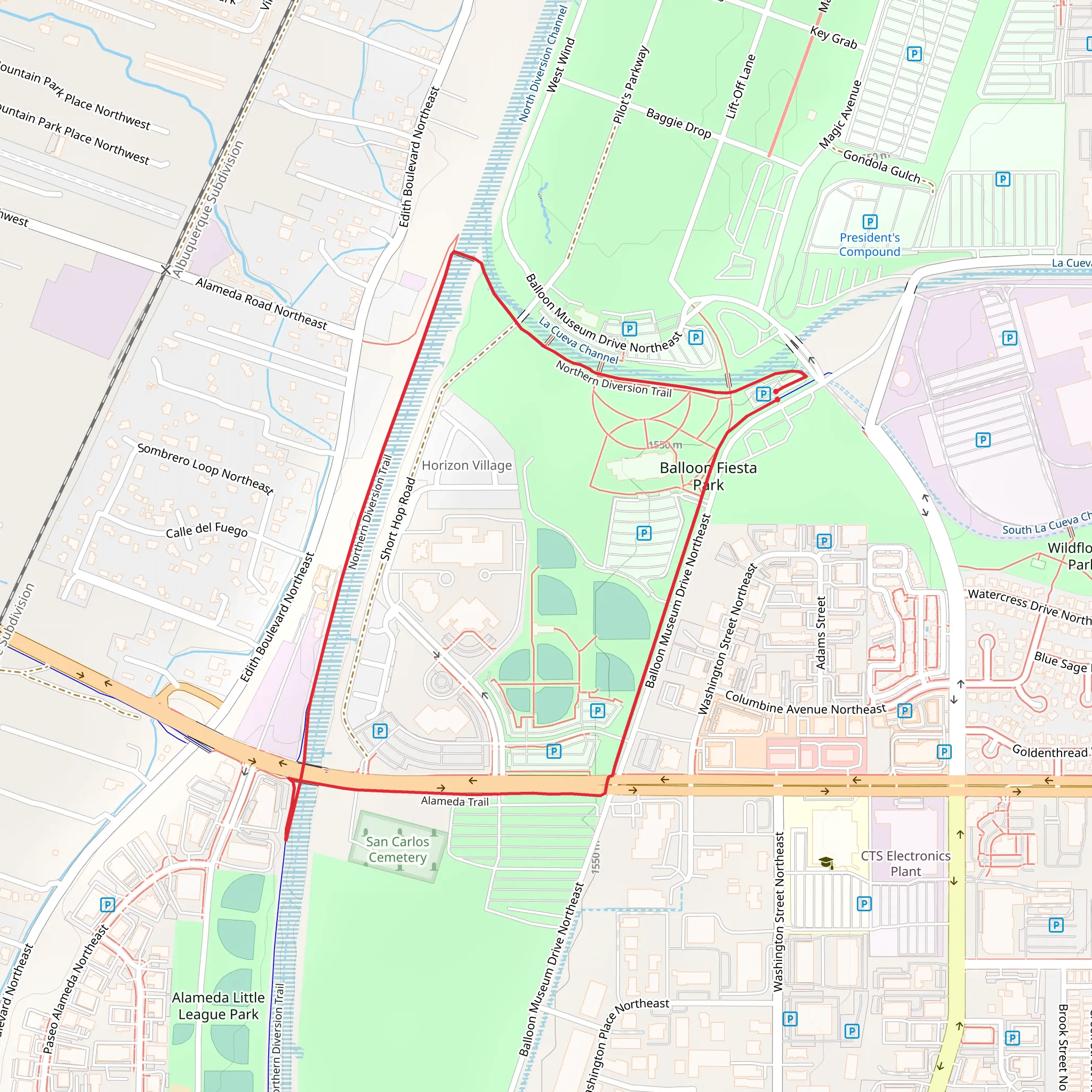 Northern Diverson Trail and Balloon Museum Parkway Trail Loop mobile static map