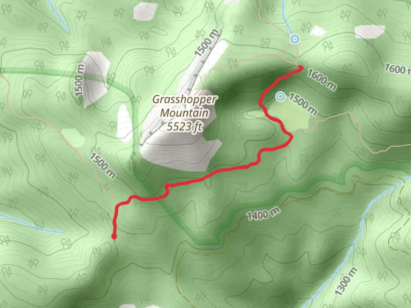 An image depicting the trail Acker Divide Trail and Grasshopper Trail and its surrounding area.