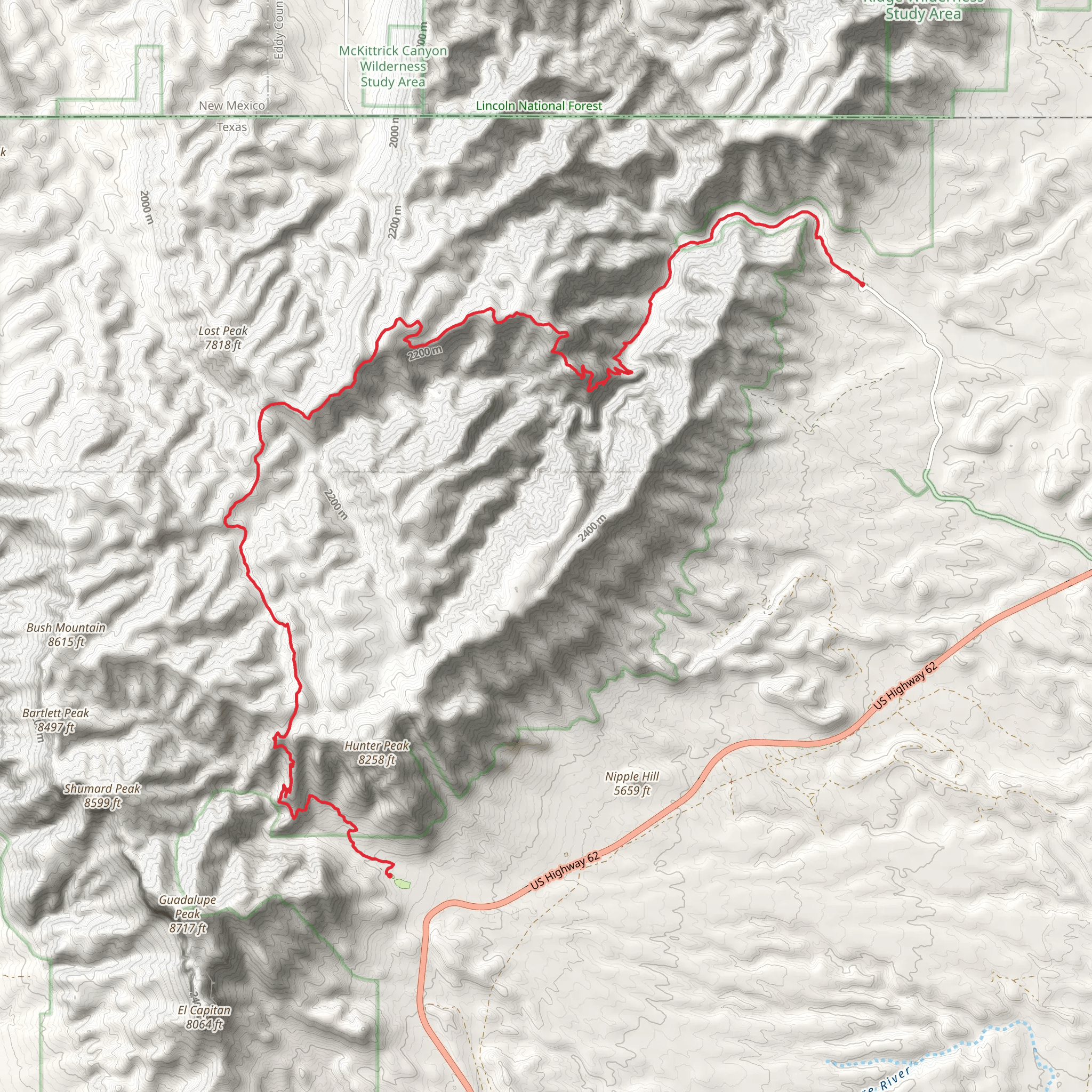 Mckittrick Ridge Trail and McKittrick Canyon Trail mobile static map