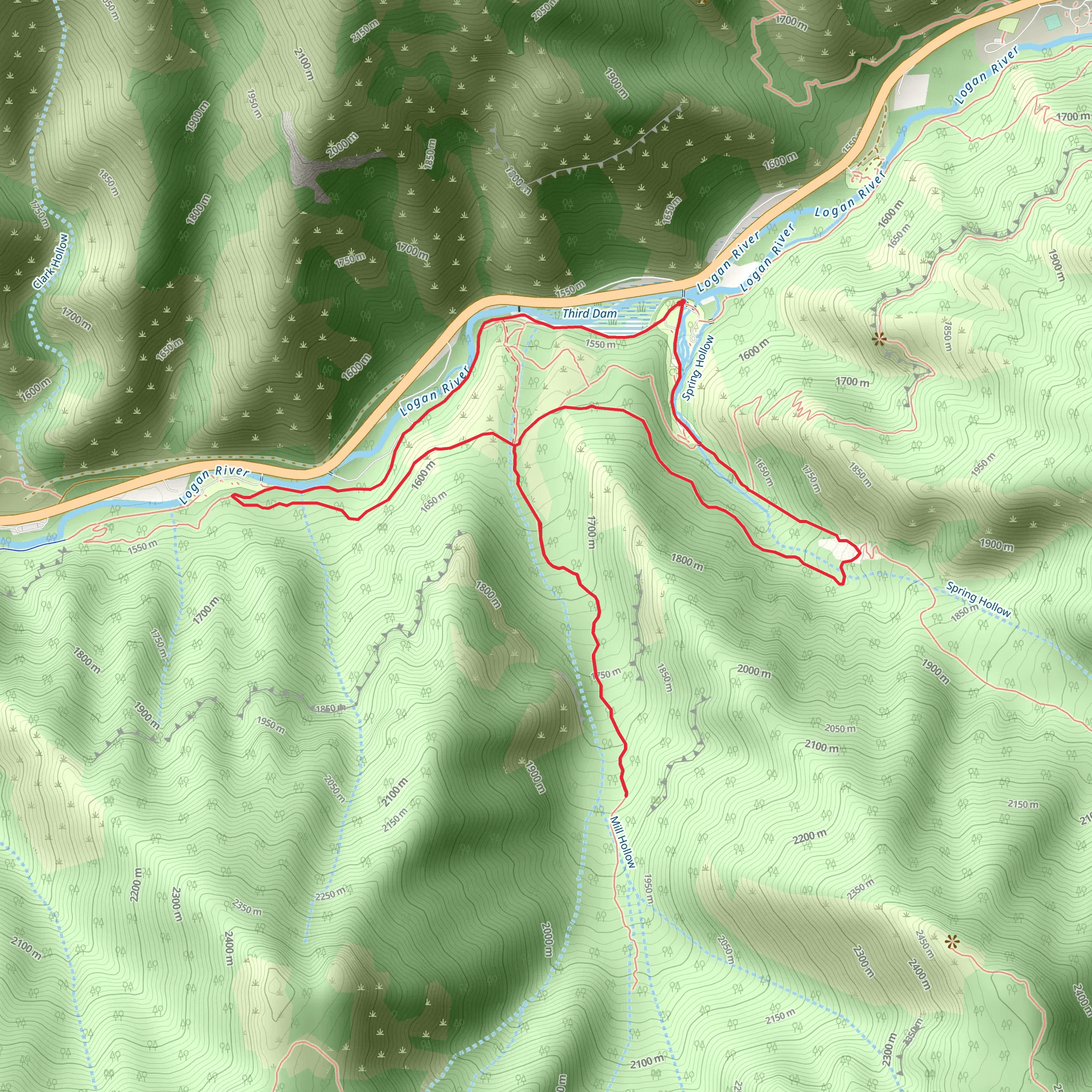 Bridger Look Off Trail and Mill Hollow Trail mobile static map