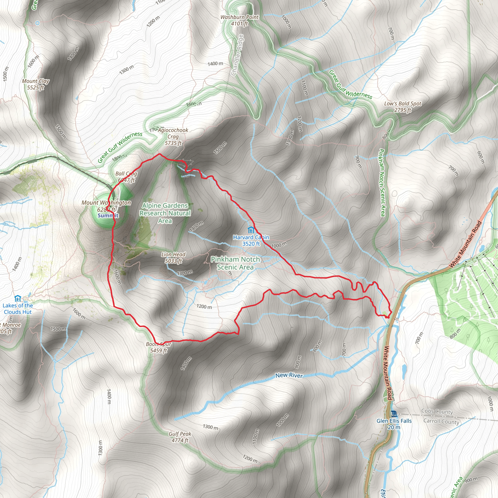 Agiocochook Crag and Boott Spur Loop via Tuckerman Ravine Trail mobile static map