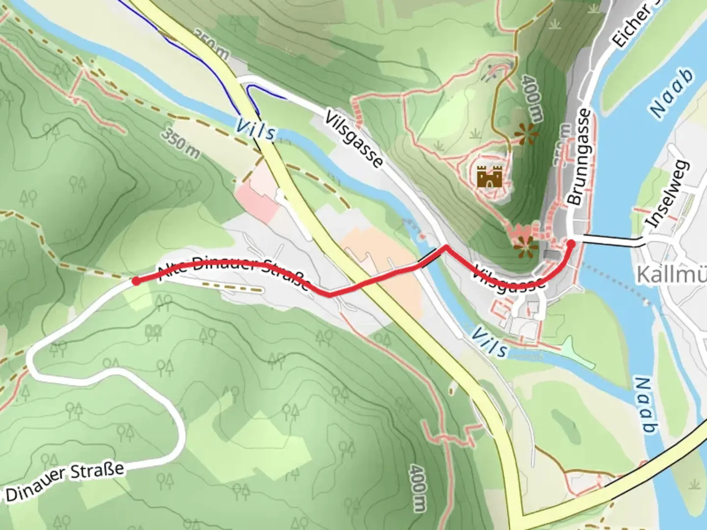 An image depicting the trail Alte Dinauer Straße and Marktplatz Walk and its surrounding area.