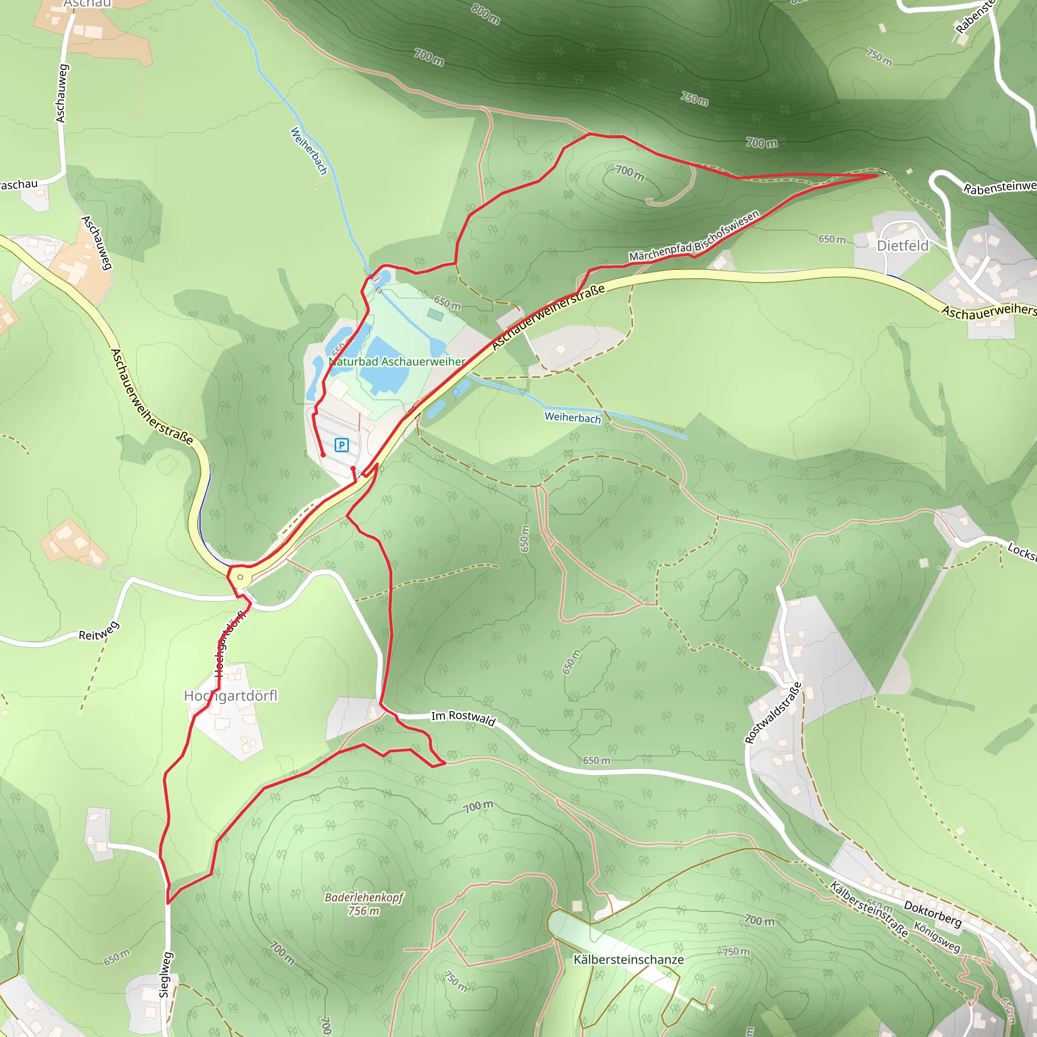 Hochgartdörfl and Naturbad Aschauerweiher Loop mobile static map