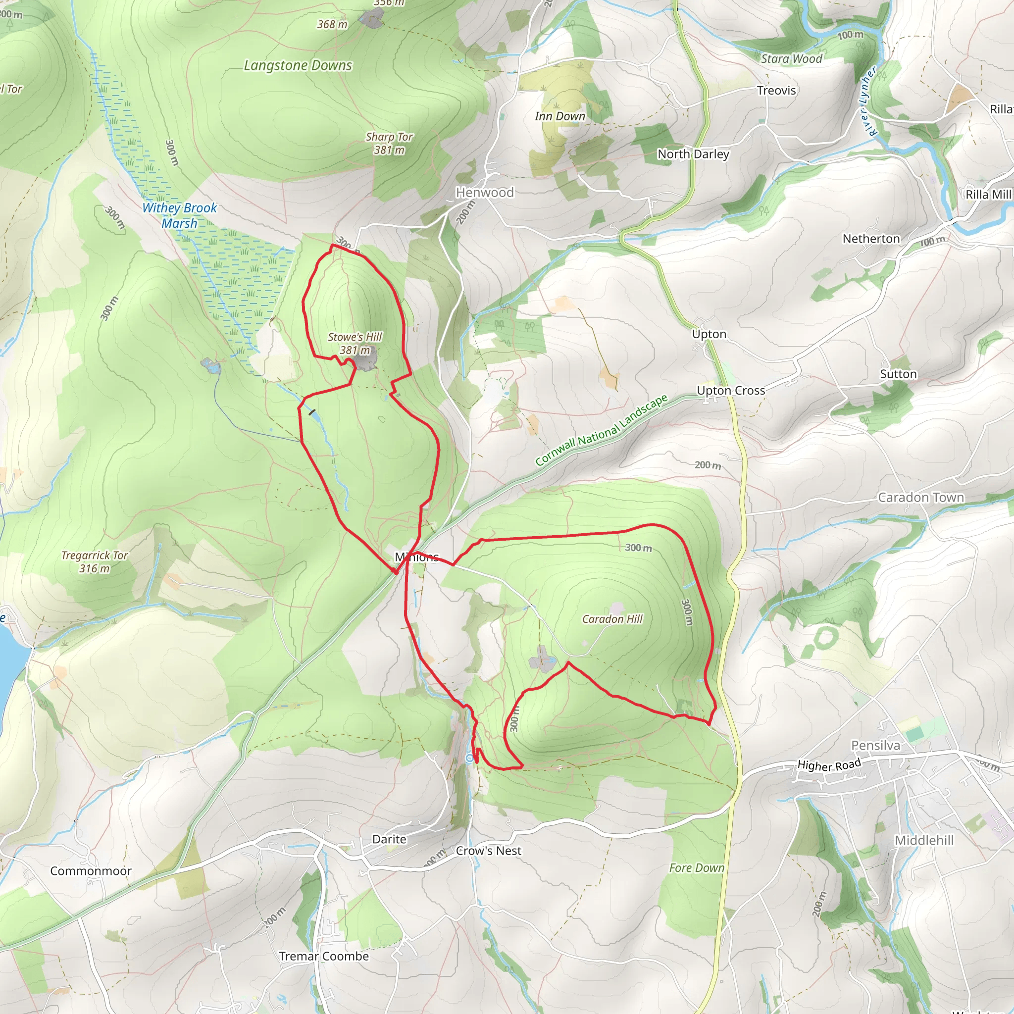 Stowe's Hill and Liskeard and Caradon Railway Loop mobile static map