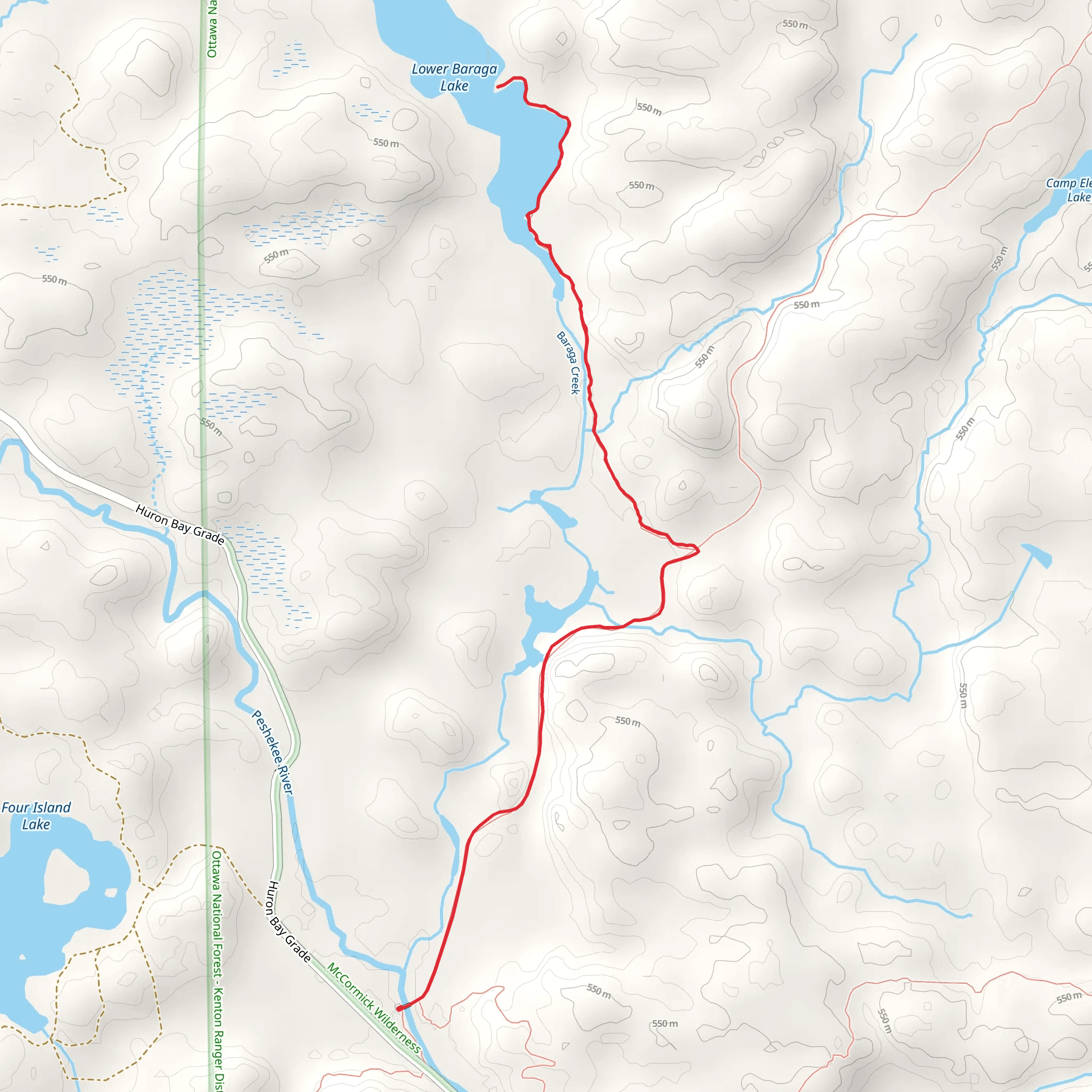 Lower Baraga Lake via White Deer Lake Trail mobile static map