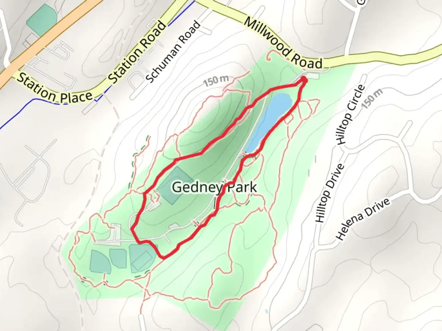 An image depicting the trail Gedney Park Loop and its surrounding area.