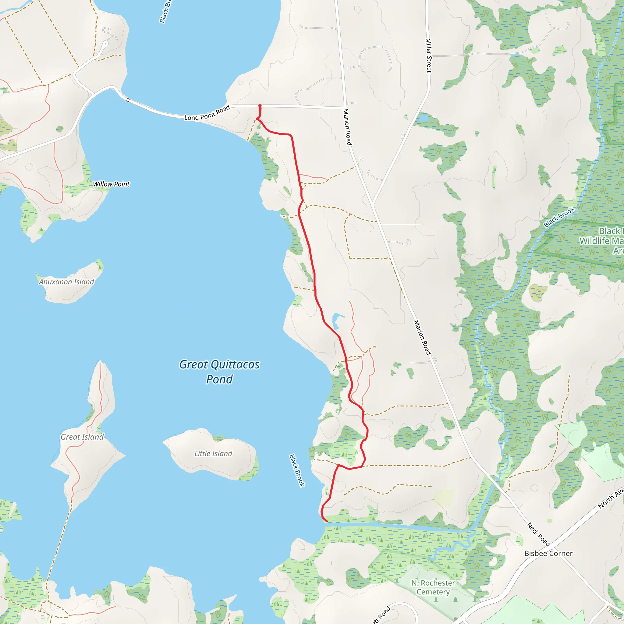 Great Quittacas Pond East Shore Trail mobile static map