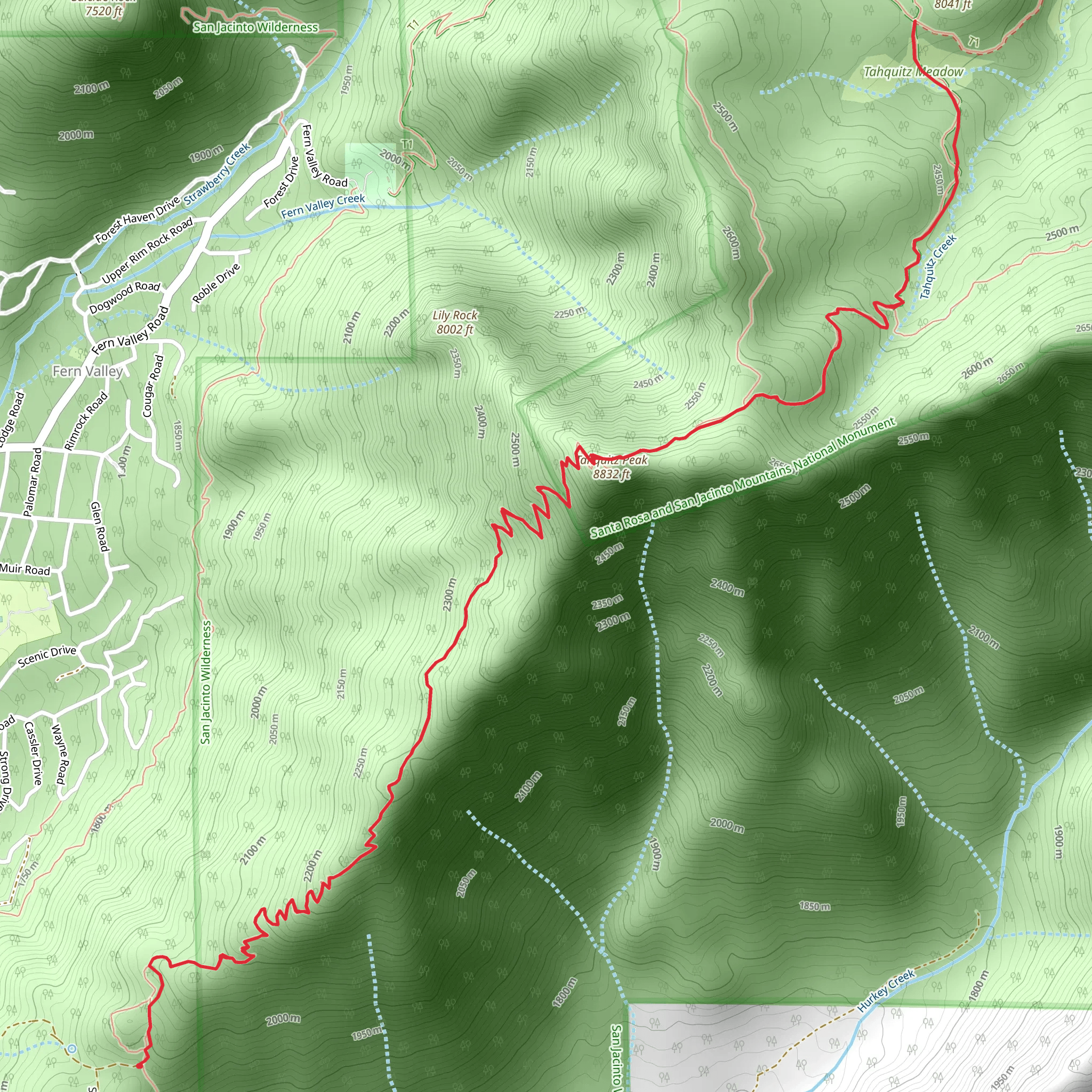 Tahquitz Peak via Pacific Crest Trail mobile static map