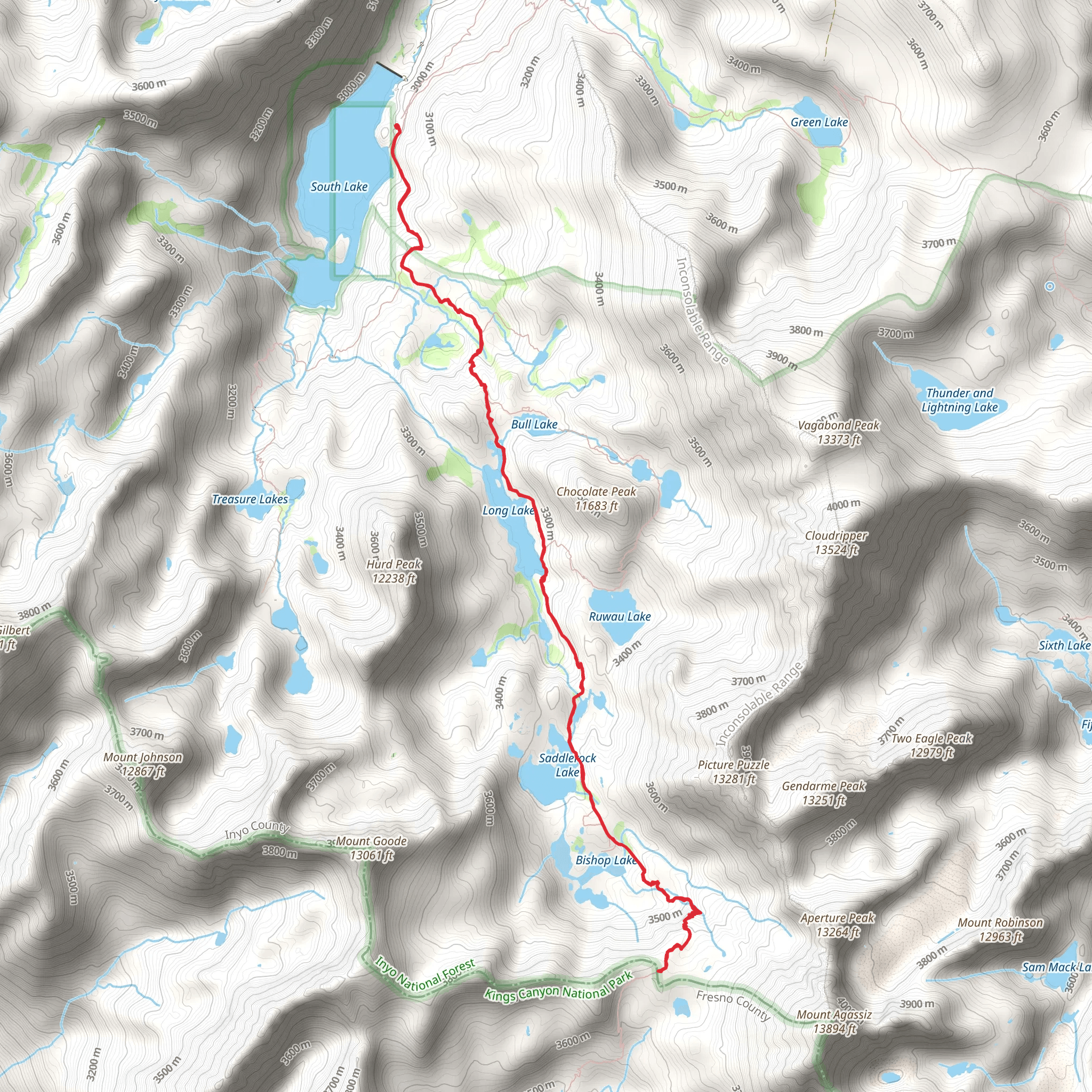 Bishop Pass Trail mobile static map