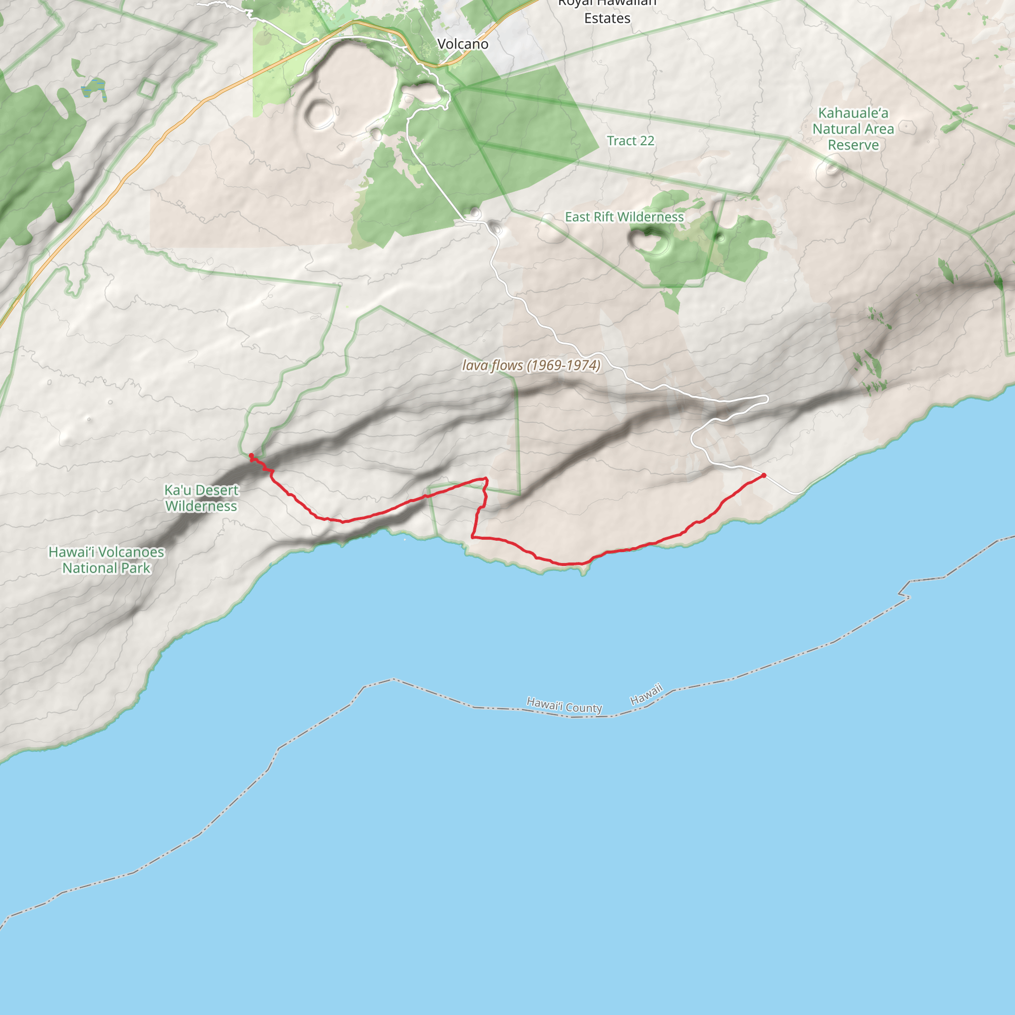 Puna Coast Trail and Hilina Pali Trail mobile static map