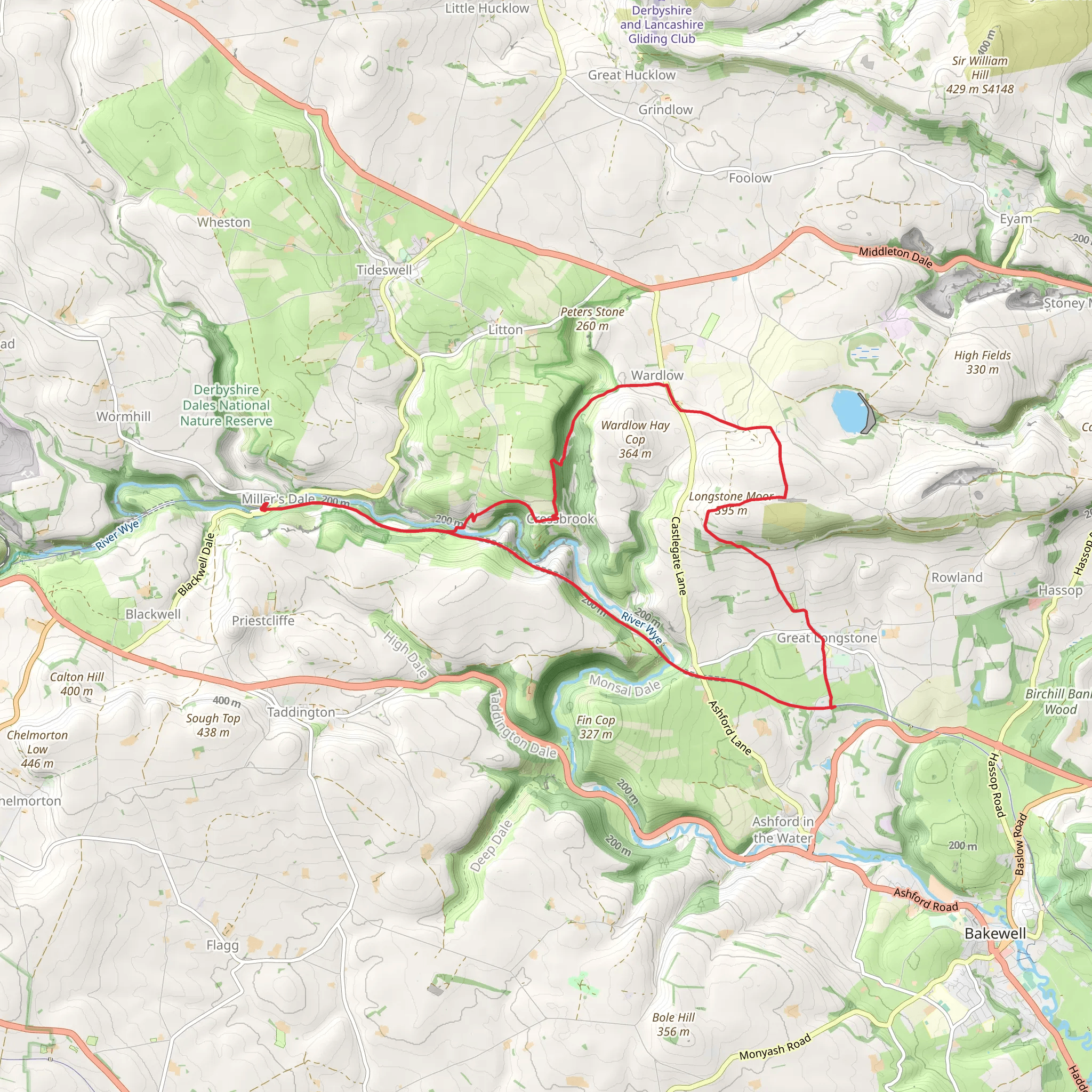 Millers Dale, Monsal Head and Wardlow Loop via Longstone Moor mobile static map