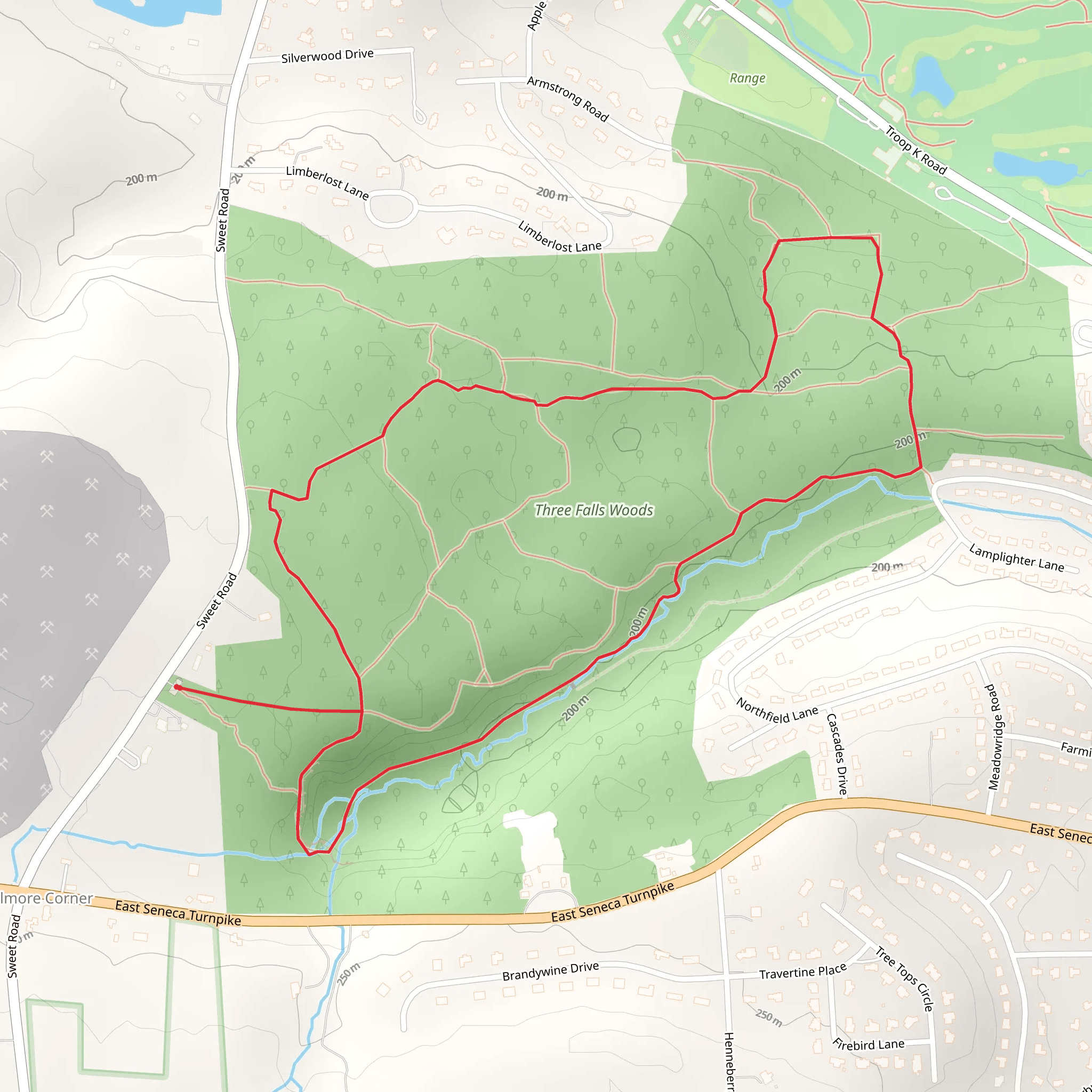 Three Falls Woods Loop mobile static map