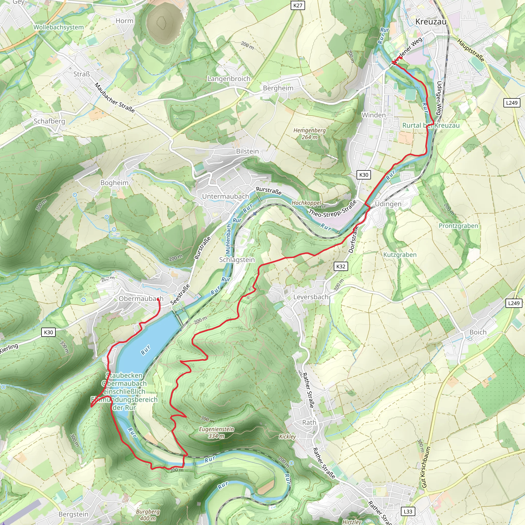 Obermaubach to Kreuzau Eifelstraße via Stausee Obermaubach and Felsenweg mobile static map