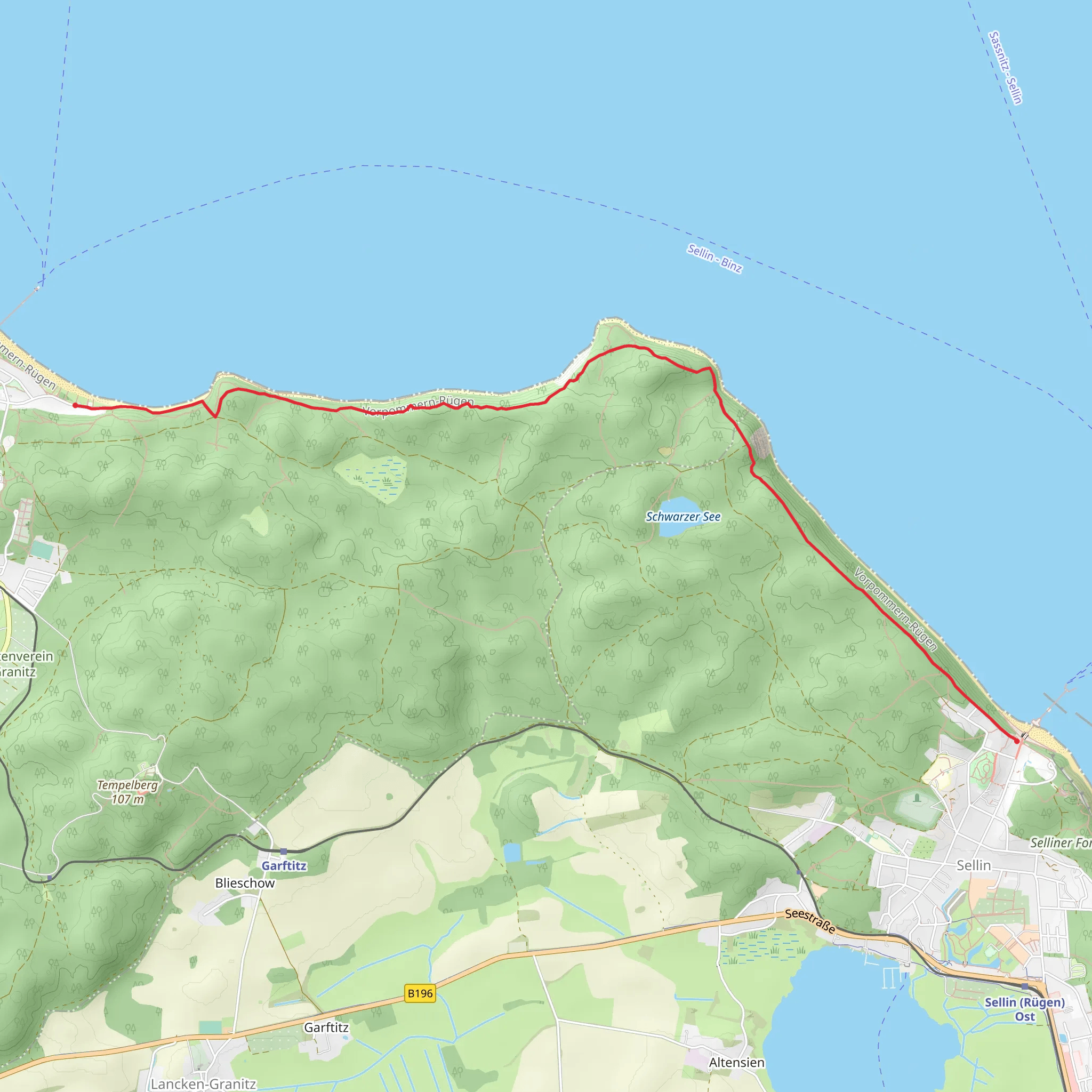 Kur Park to Sellin via Hochufer Wandeweg mobile static map