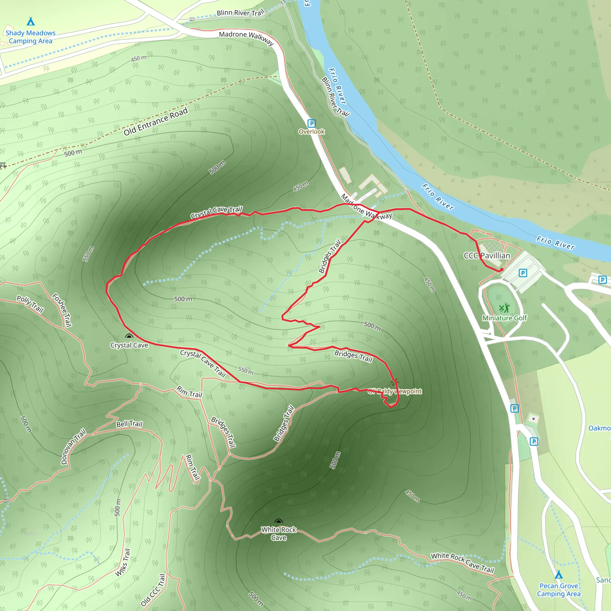 Bridges and Crystal Cave Loop Trail mobile static map