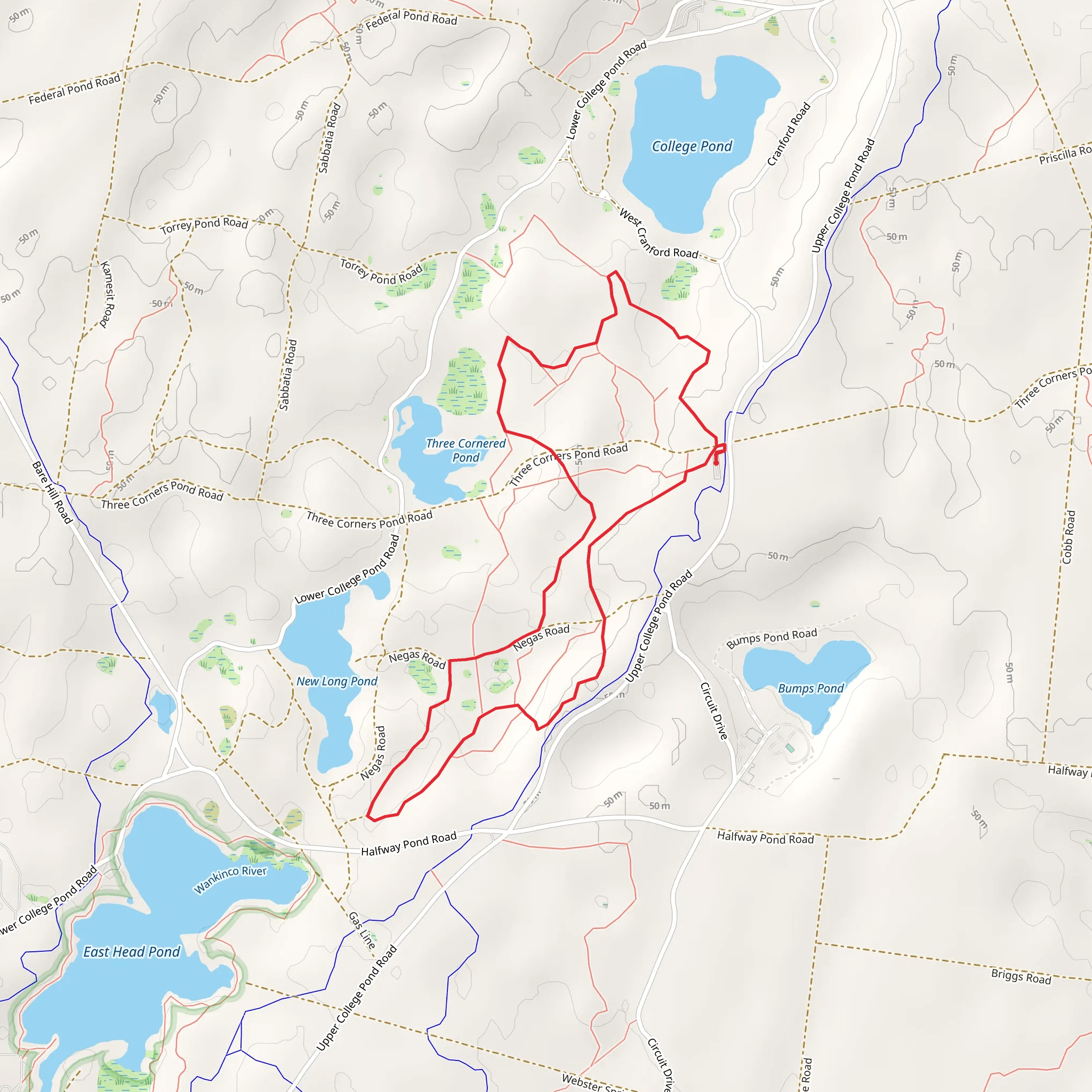 Three Cornered Pond via Bentley Loop mobile static map