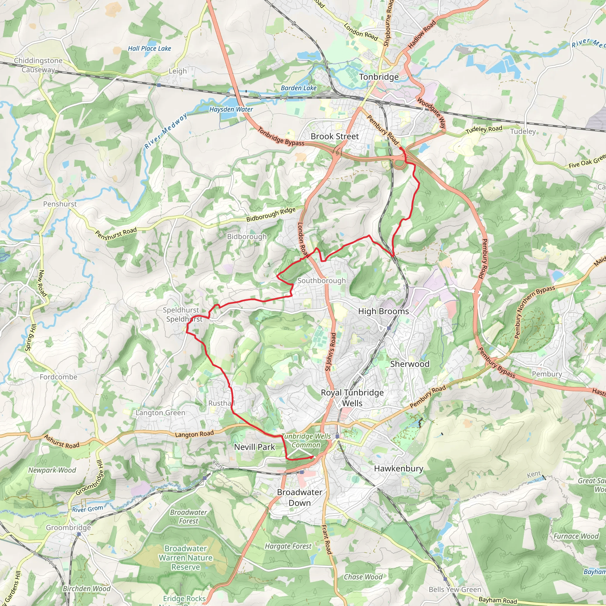 Tunbridge Wells to Tonbridge Walk mobile static map