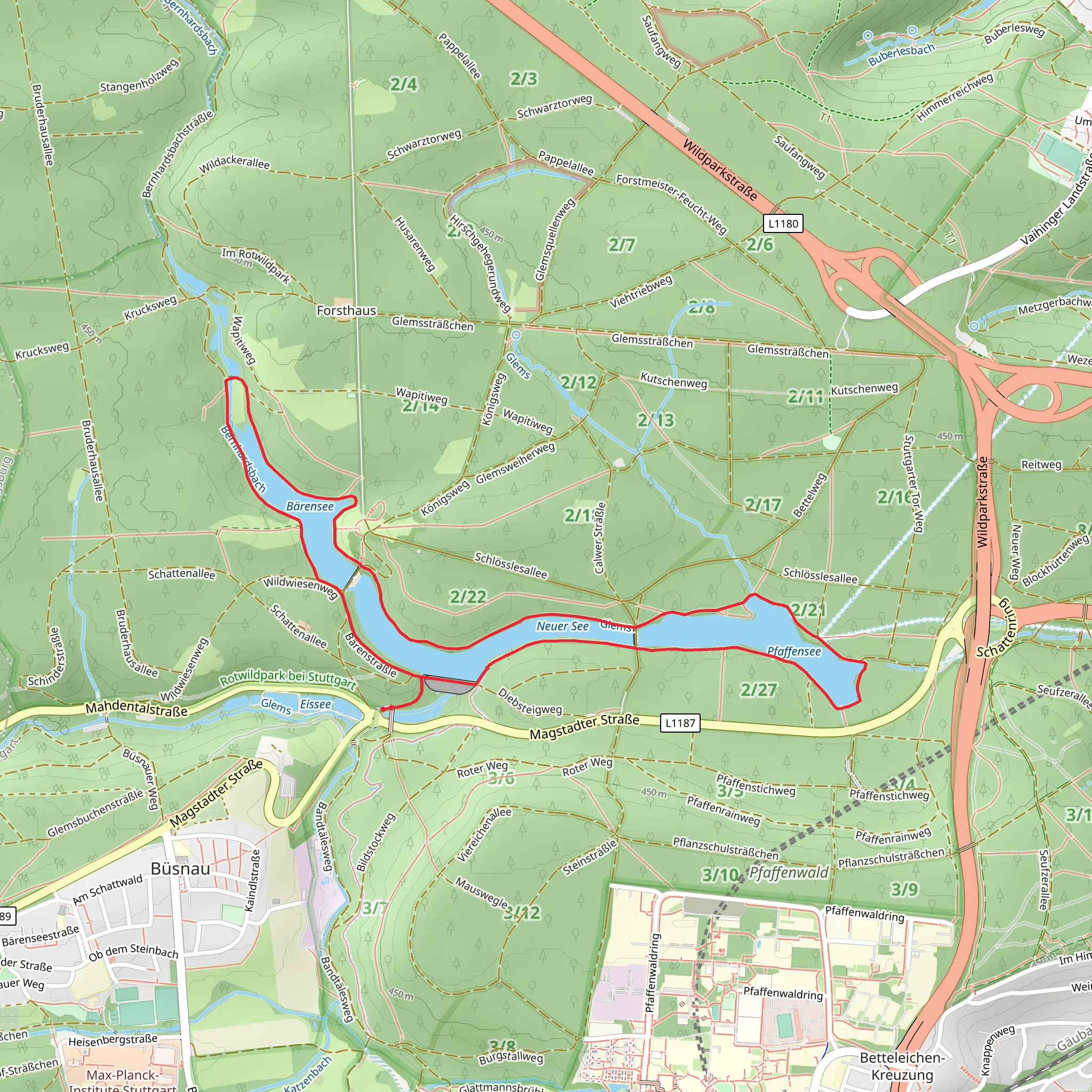 Pfaffensee and Bärensee Loop mobile static map