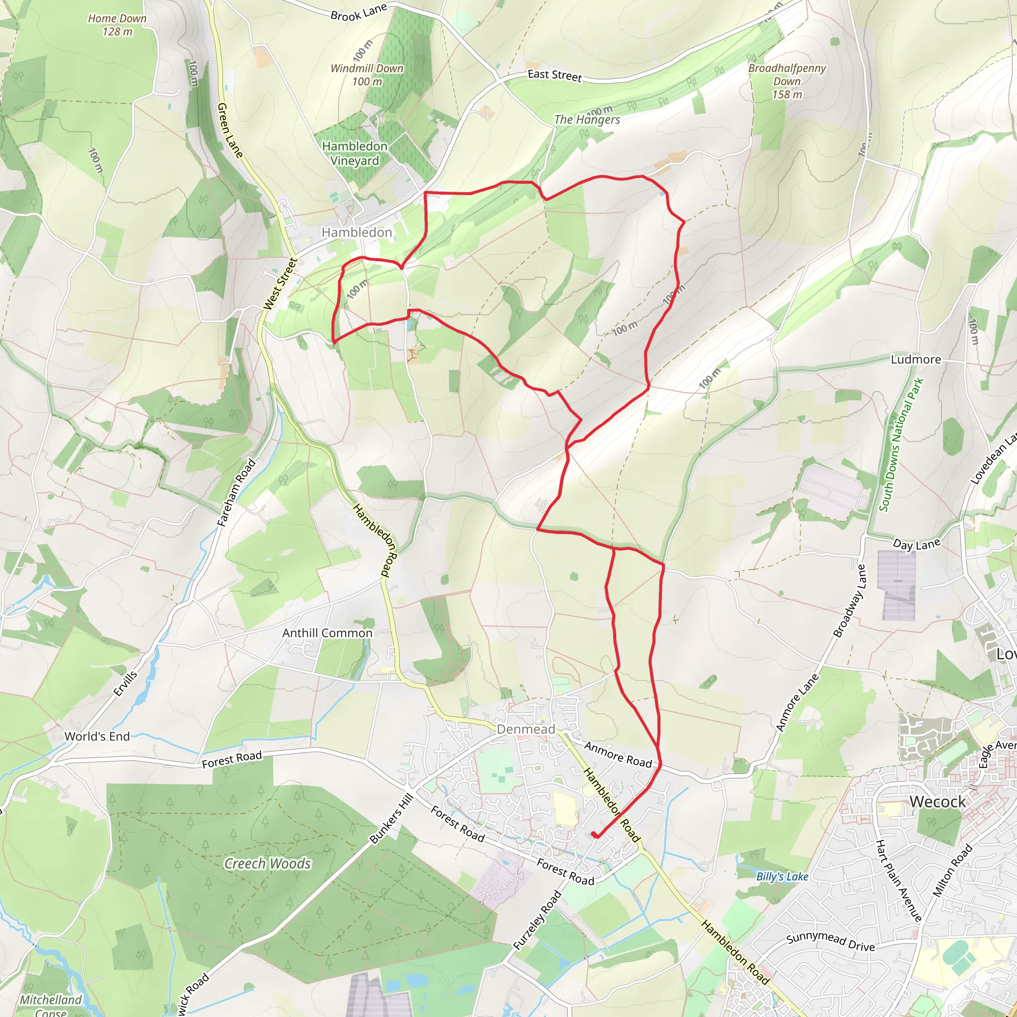 Denmead to Hambledon Loop mobile static map