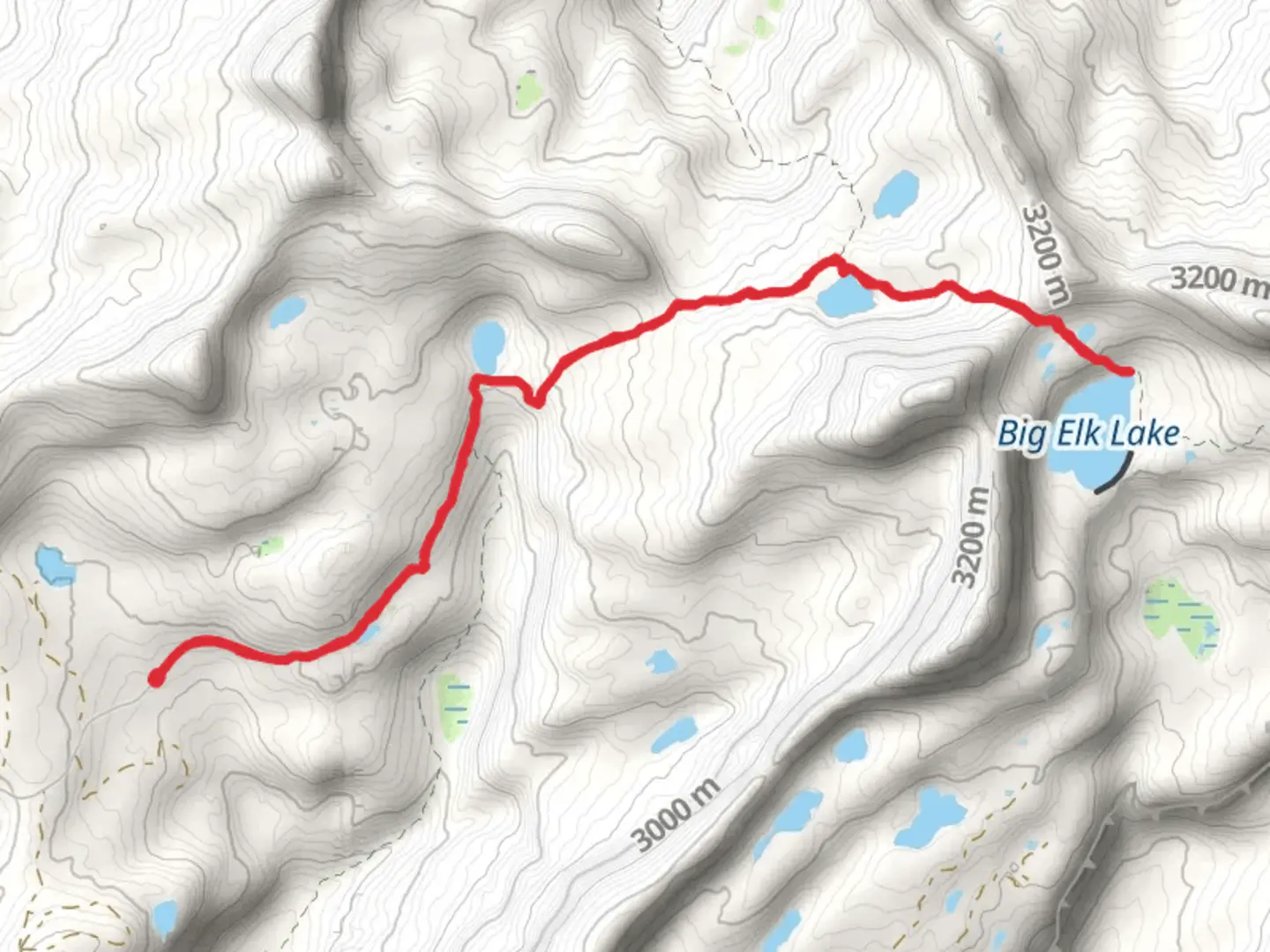 An image depicting the trail Upper Setting Trail and Big Elk Lake Trail and its surrounding area.