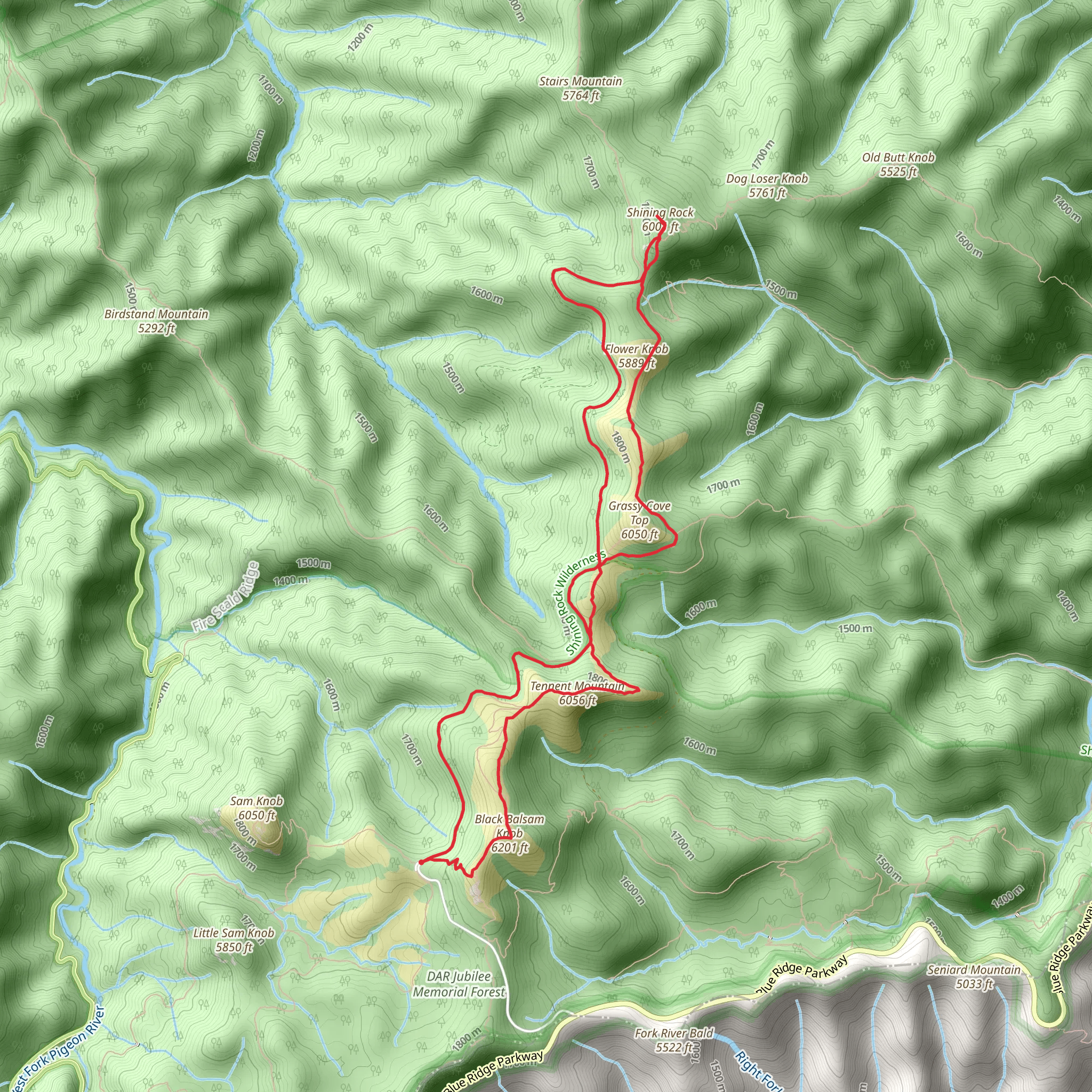 Shining Rock, Tennent Mountain, Investor Gap and Art Loed Loop Trail mobile static map