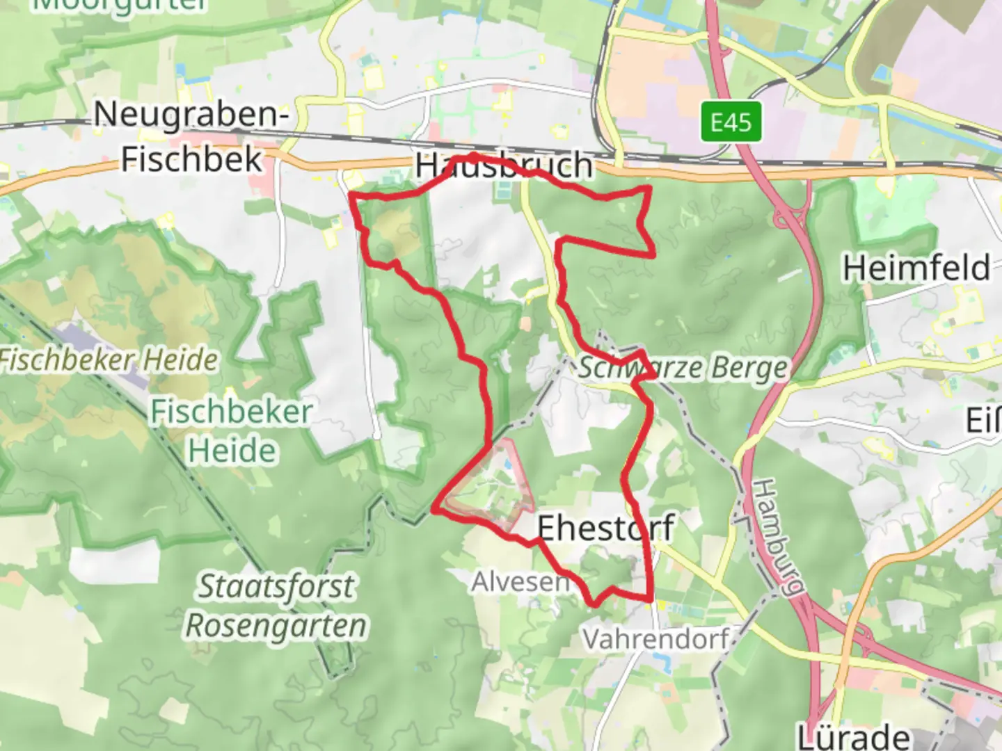An image depicting the trail Hausbruch and Kiekeberg Loop and its surrounding area.