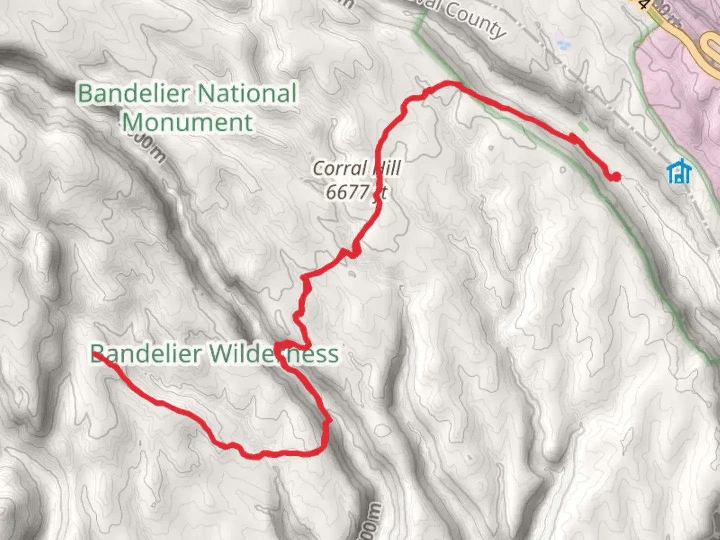 An image depicting the trail Long Trail and Middle Alamo Trail and its surrounding area.