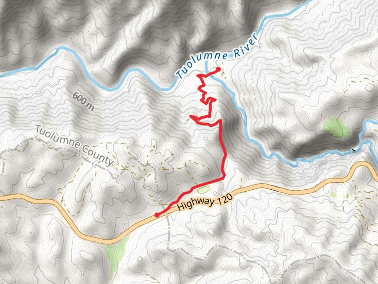 An image depicting the trail South Fork Tuolumne River via Lost Claim and its surrounding area.