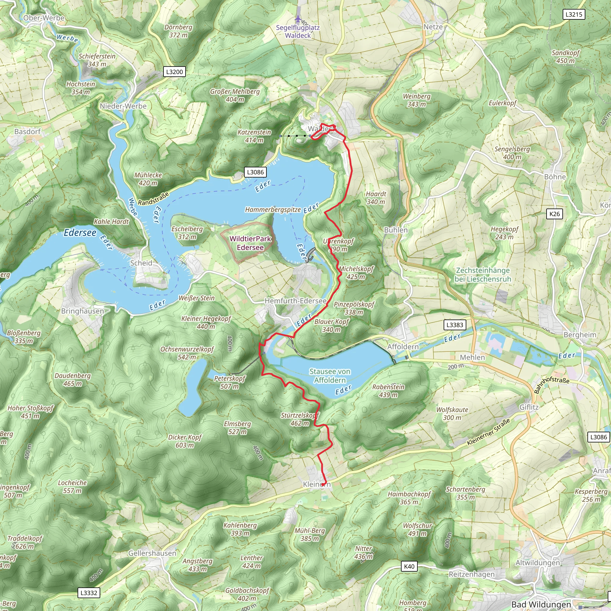Waldeck to Kleinern via Hemfurth mobile static map